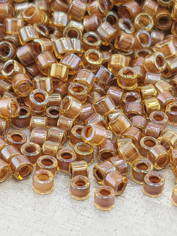 Amber/Dark Amber Inside Color Lined Rainbow | Size 11/0 | 7g | Japanese Seed Beads | Bead Weaving Embroidery Supply | DIY Jewelry