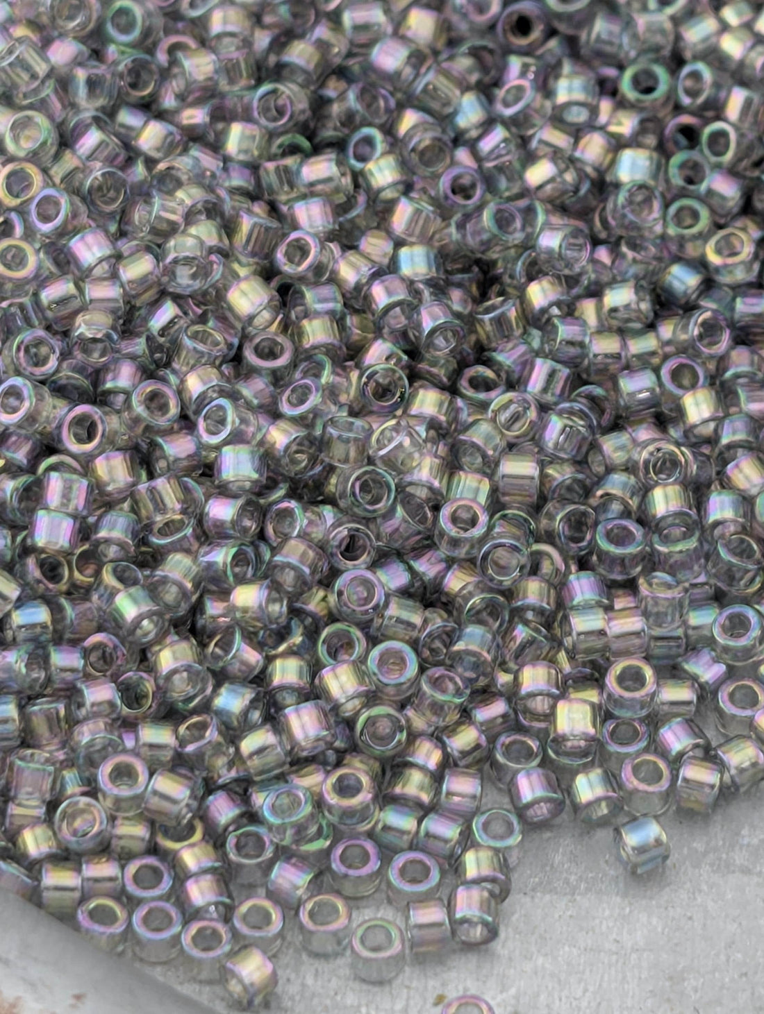 DB0107:Light Steel Translucent Inside Color Lined Rainbow Miyuki Delica (Size 11, 7 grams, ~1400 beads)