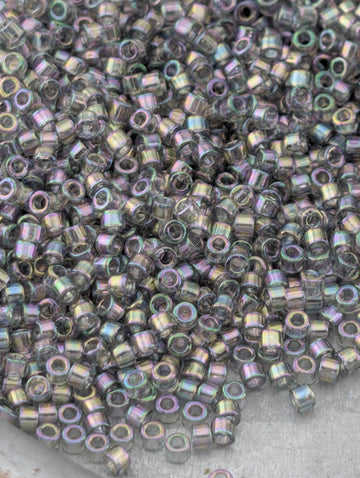 DB0107:Light Steel Translucent Inside Color Lined Rainbow Miyuki Delica (Size 11, 7 grams, ~1400 beads)