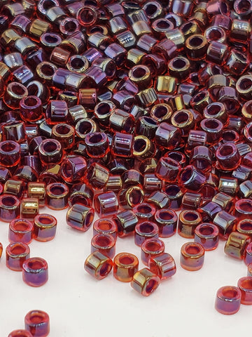 DB0296:Red/Cranberry Inside Color Lined Rainbow | Size 11/0 | 7g