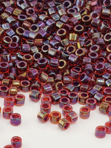Red/Cranberry Inside Color Lined Rainbow | Size 11/0 | 7g | Japanese Seed Beads | Bead Weaving Embroidery Supply | DIY Jewelry