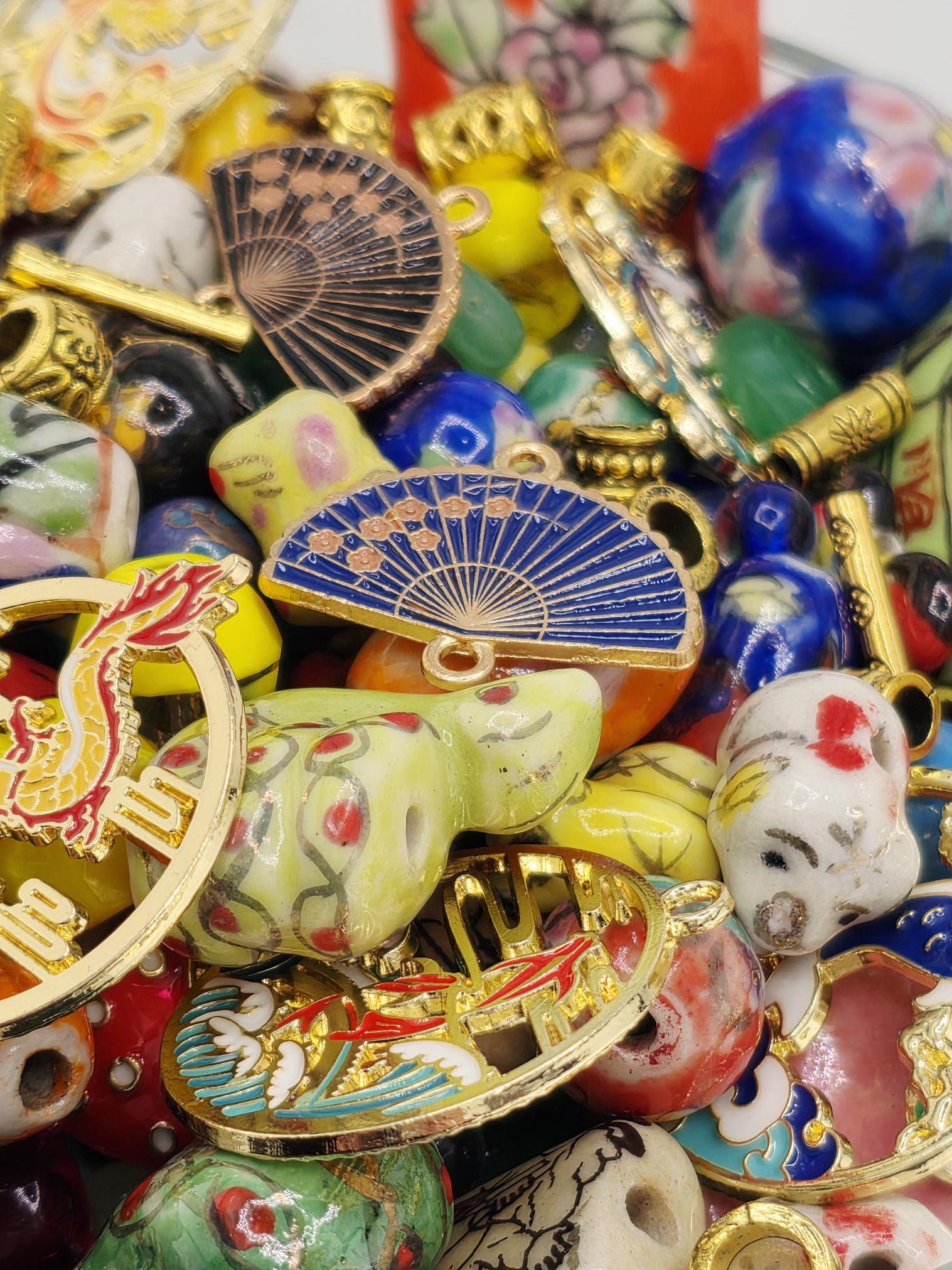 Wok This Way Colorful Glass Beads Mix - Playful Shapes and Matching Charms | Jewelry Making Bracelet Supply | Learise Curated Mix
