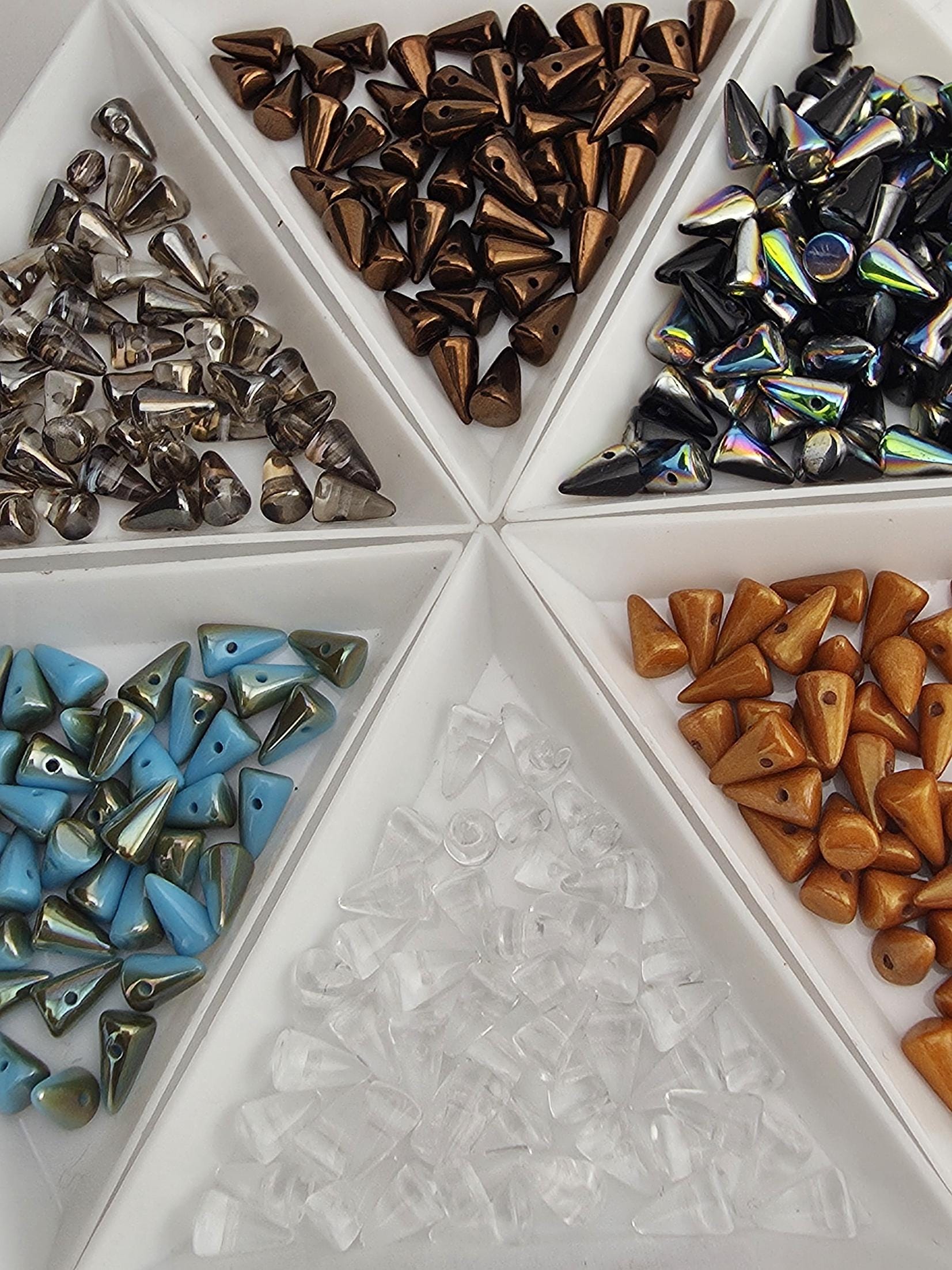 Czech glass spike beads, iridescent copper-brown, 12pcs for jewelry making; boho spike beads for bracelet and necklace.