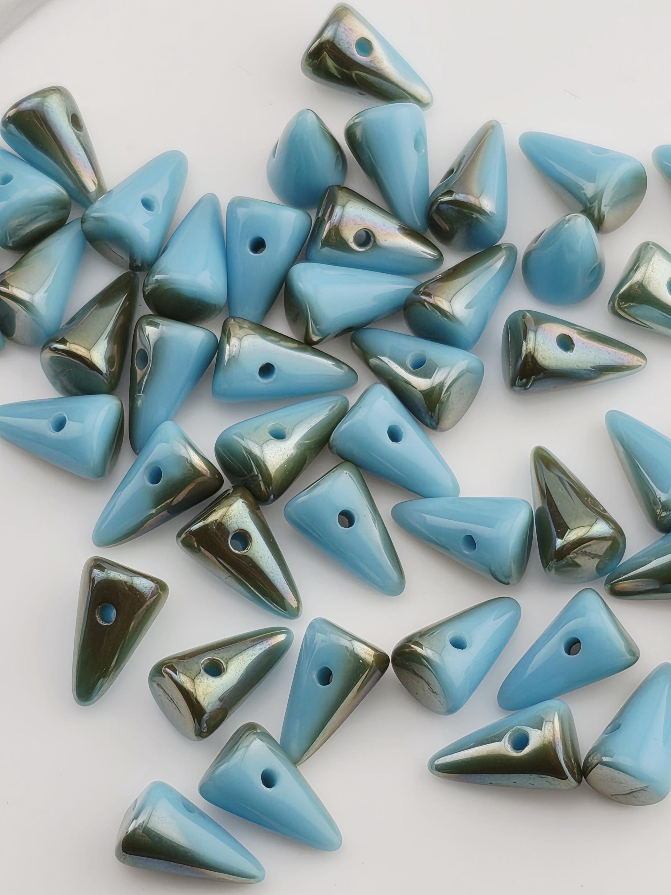 Czech glass spike beads, iridescent copper-brown, 12pcs for jewelry making; boho spike beads for bracelet and necklace.