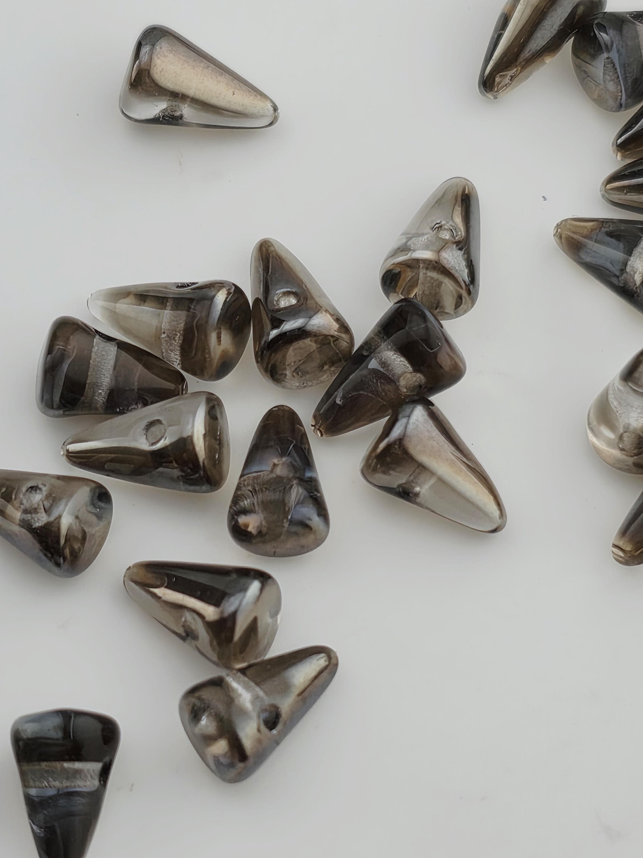 Czech glass spike beads, iridescent copper-brown, 12pcs for jewelry making; boho spike beads for bracelet and necklace.