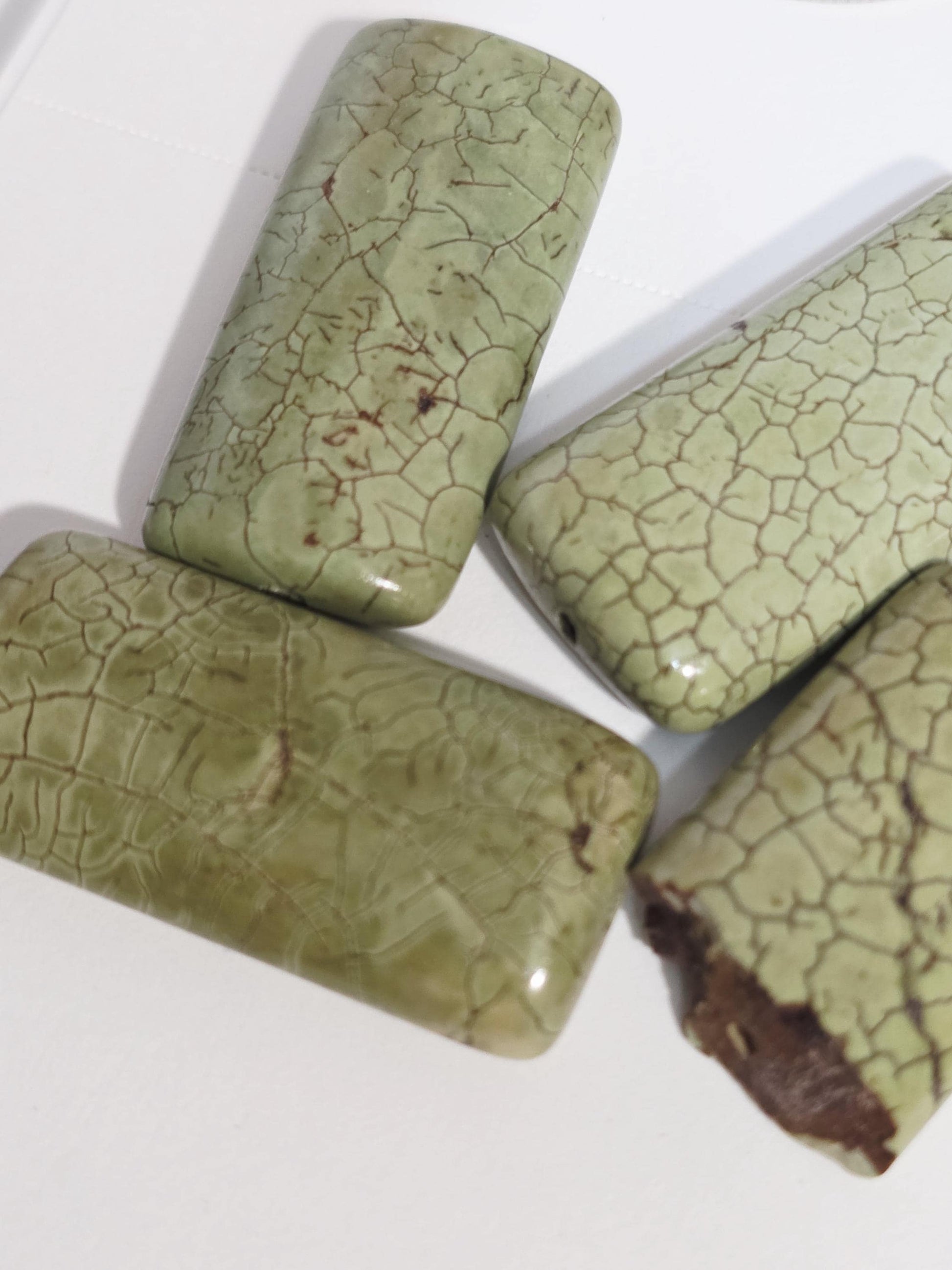 Natural Citron Magnesite Focal Beads - Large 30x15mm Rectangle Stone Slabs - Apple Green Lemon Chrysoprase with Brown Matrix - 4pc Designer