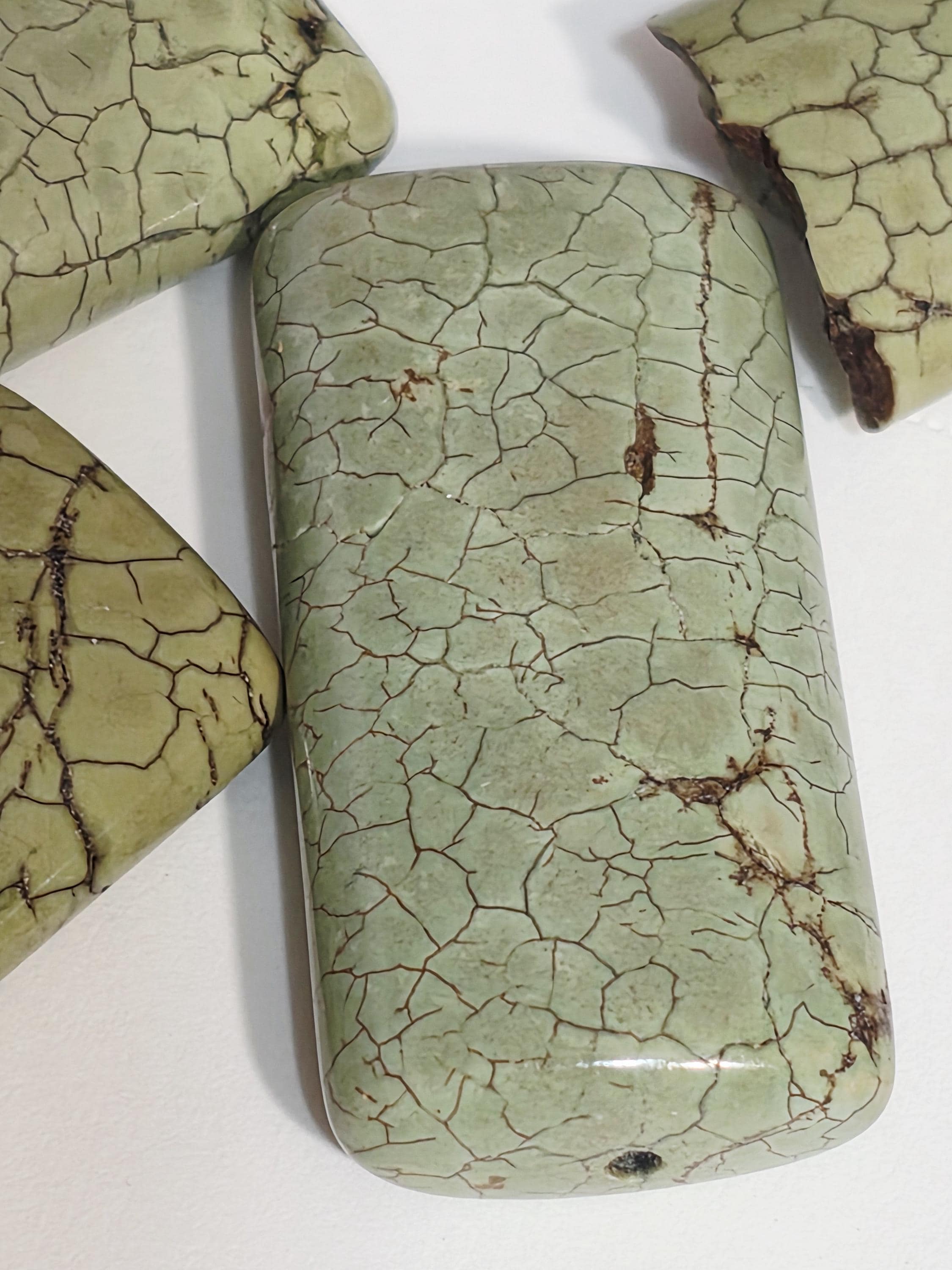 Natural Citron Magnesite Focal Beads - Large 30x15mm Rectangle Stone Slabs - Apple Green Lemon Chrysoprase with Brown Matrix - 4pc Designer