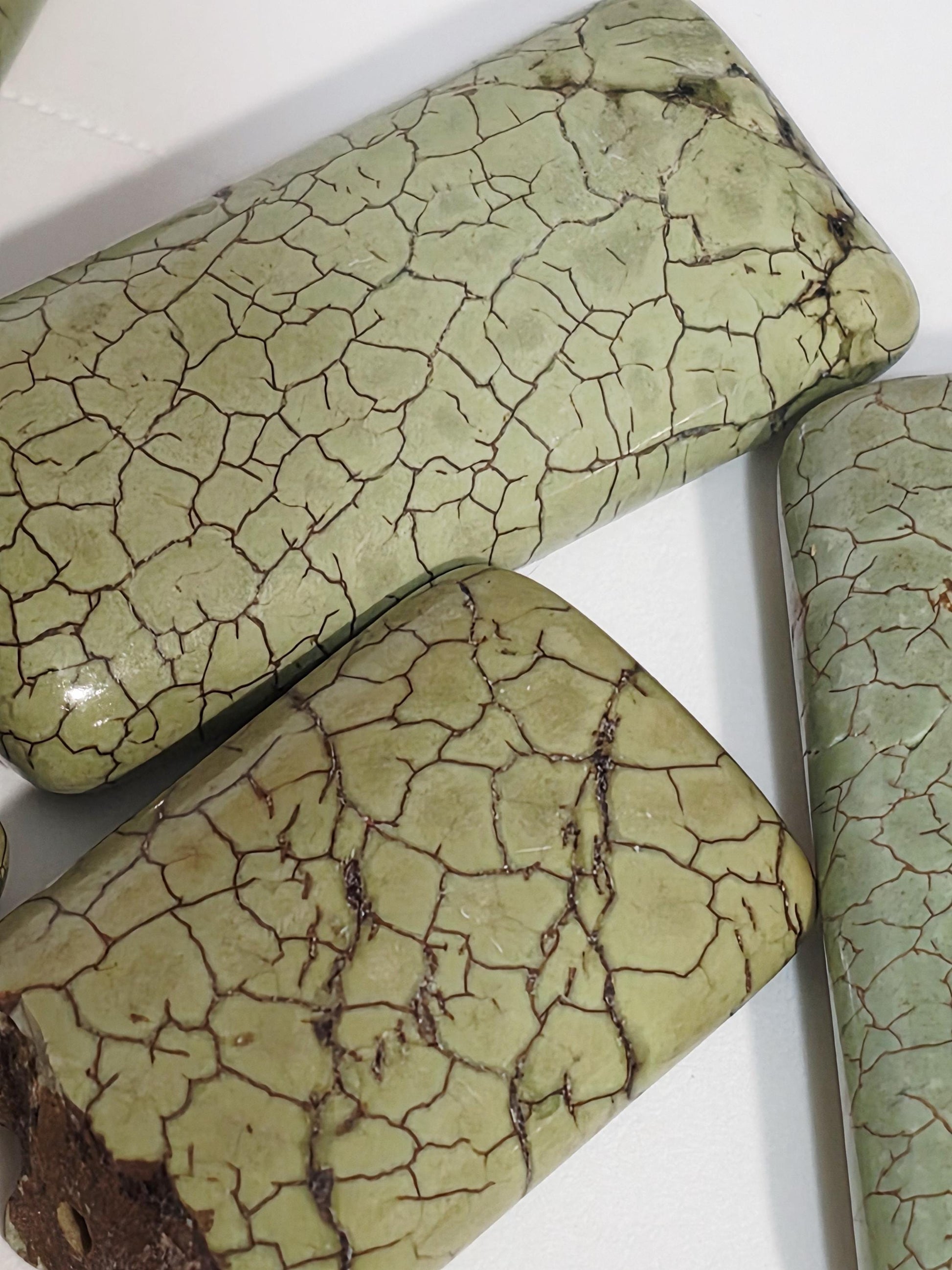 Natural Citron Magnesite Focal Beads - Large 30x15mm Rectangle Stone Slabs - Apple Green Lemon Chrysoprase with Brown Matrix - 4pc Designer