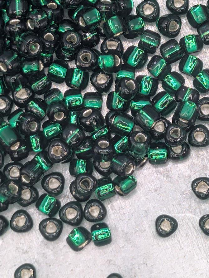 Emerald Green Translucent Silver Lined Miyuki Triangle Size 8/0 (15g Pkg) | Japanese Seed Beads | Bead Weaving Embroidery Supply
