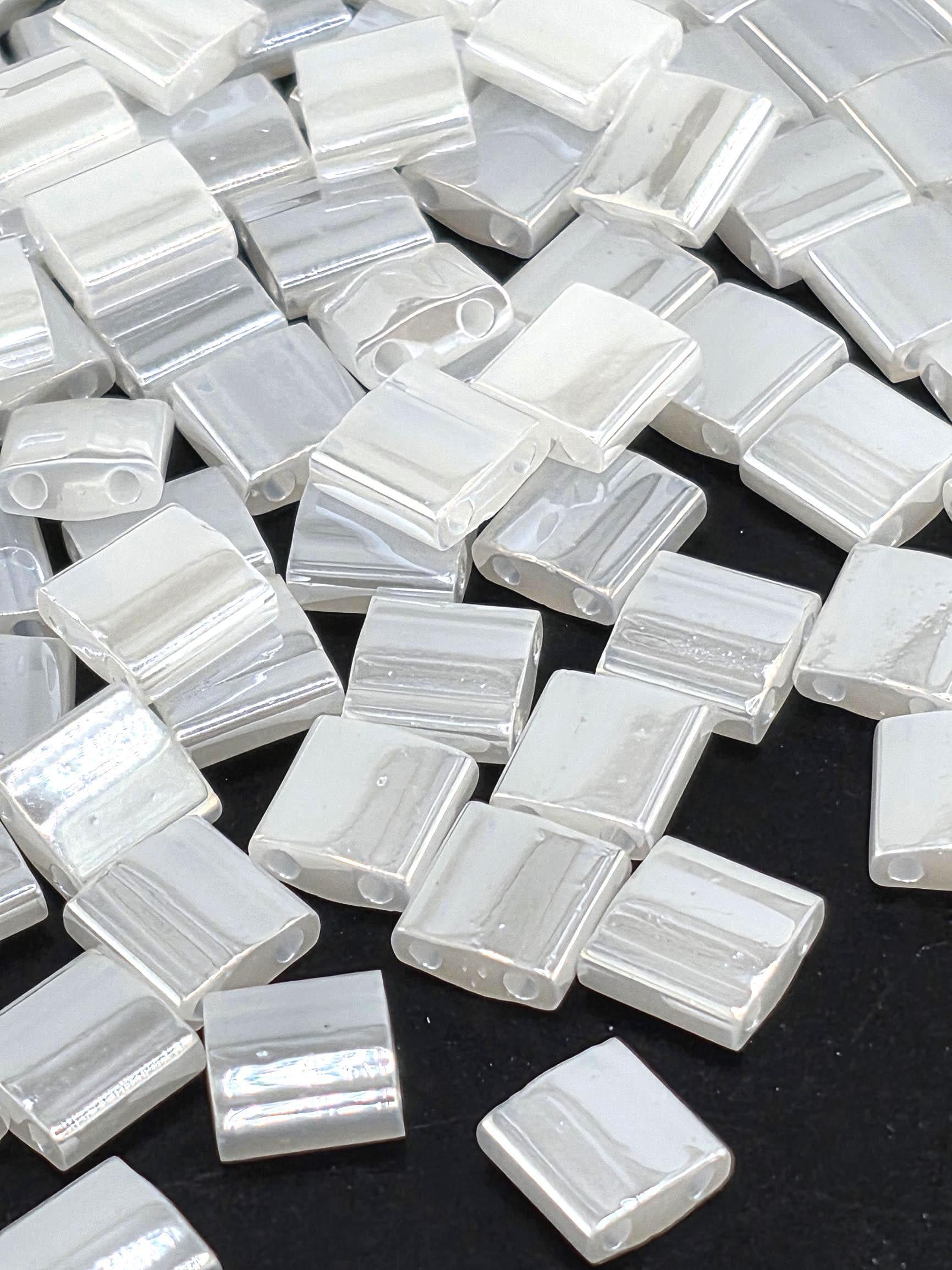 TL0511 White Ceylon Miyuki Tila Beads - Flat Two-Hole Glass Squares