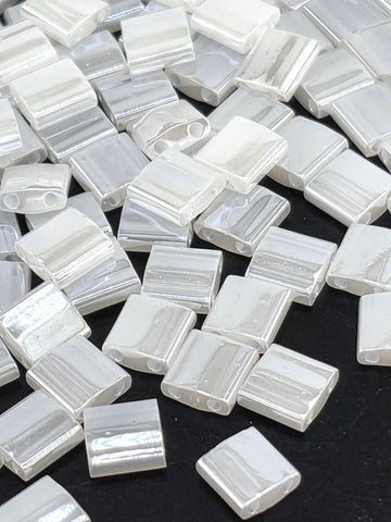 TL0511 White Ceylon Miyuki Tila Beads - Flat Two-Hole Glass Squares