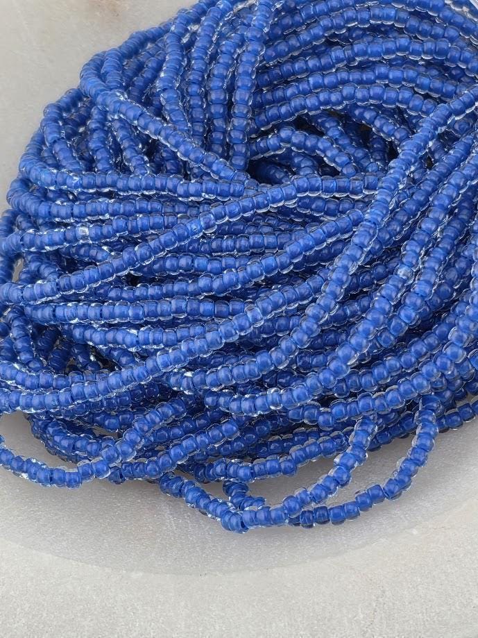 Transparent Terra Intensive Crystal Lined Blue | Size 11 | Half-Hank (12" 6-String) | Preciosa-Ornela Glass Seed Beads | Czech Seed Beads