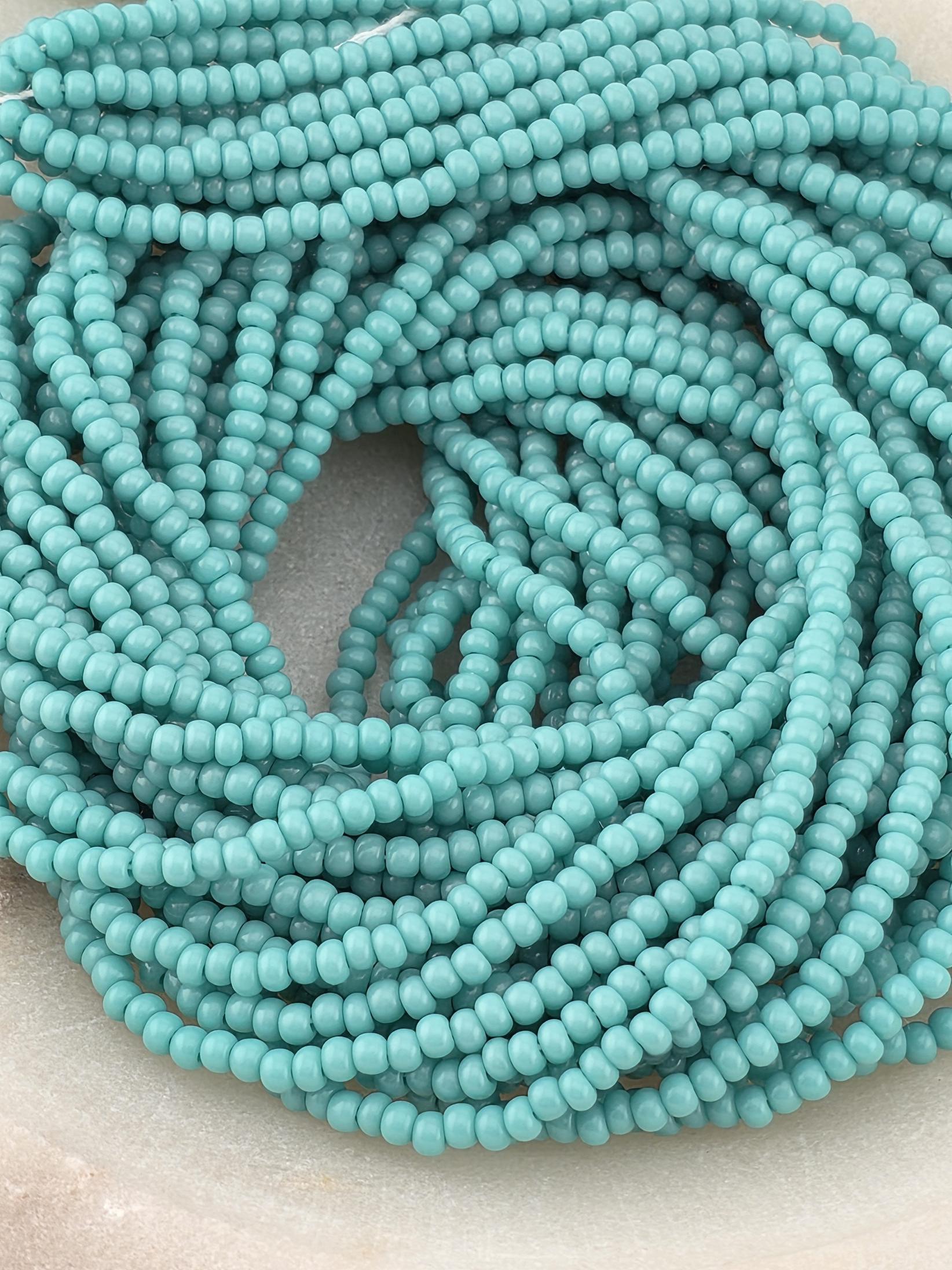 Opaque Green Turquoise | Size 11 | Half-Hank (12" 6-String) | Preciosa-Ornela Glass Seed Beads