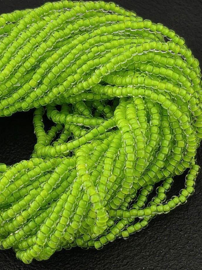 Opaque Terra-Intensive Lime Green | Size 11 | Half-Hank (12" 6-String) | Preciosa-Ornela Glass Seed Beads | Czech Seed Beads