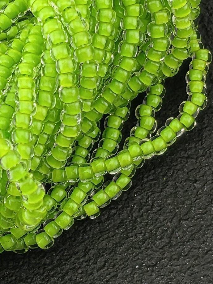 Opaque Terra-Intensive Lime Green | Size 11 | Half-Hank (12" 6-String) | Preciosa-Ornela Glass Seed Beads | Czech Seed Beads