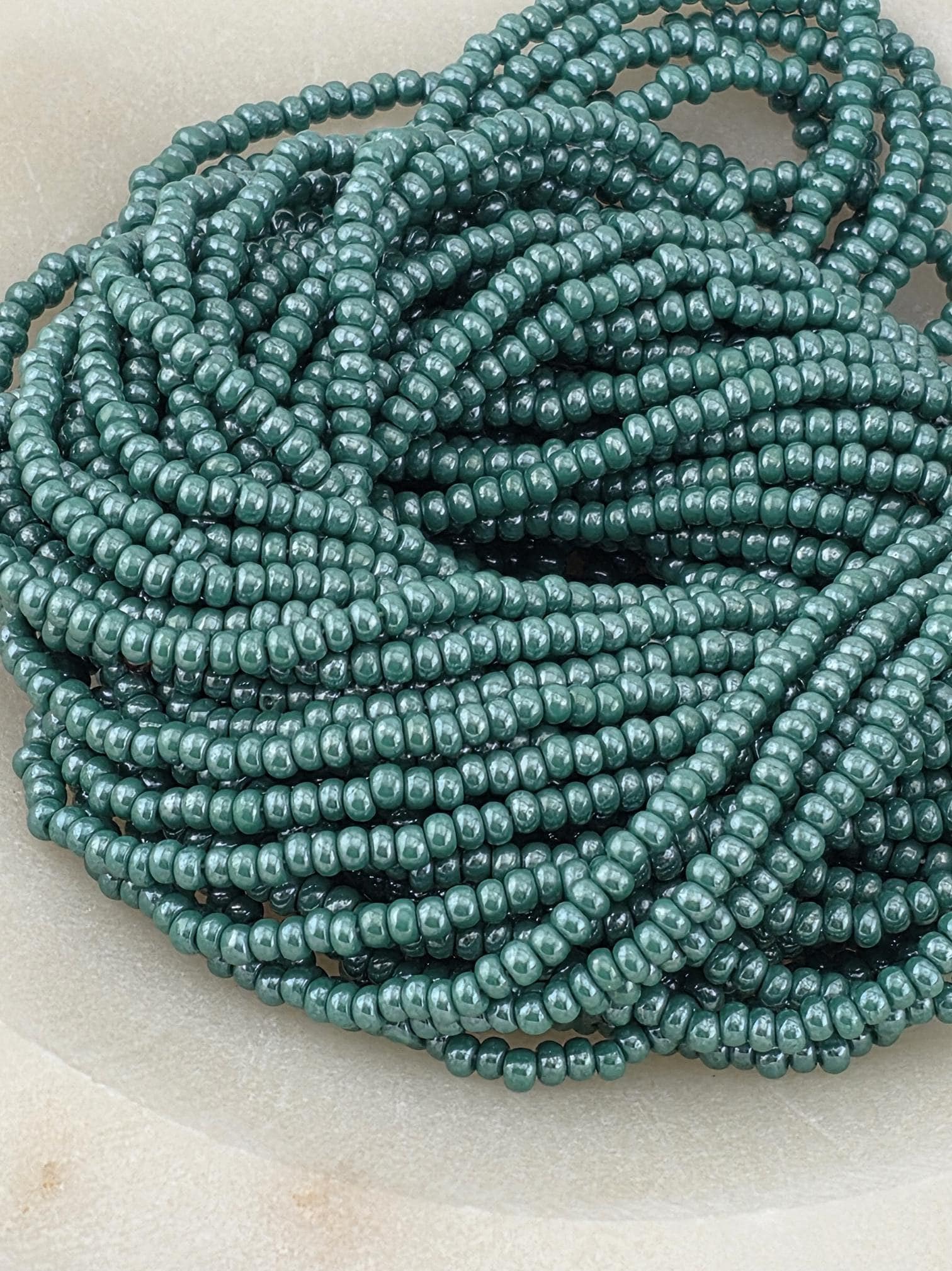 Opaque Dark Green | Size 11 | Half-Hank (12" 6-String) | Preciosa-Ornela Glass Seed Beads | Czech Seed Beads