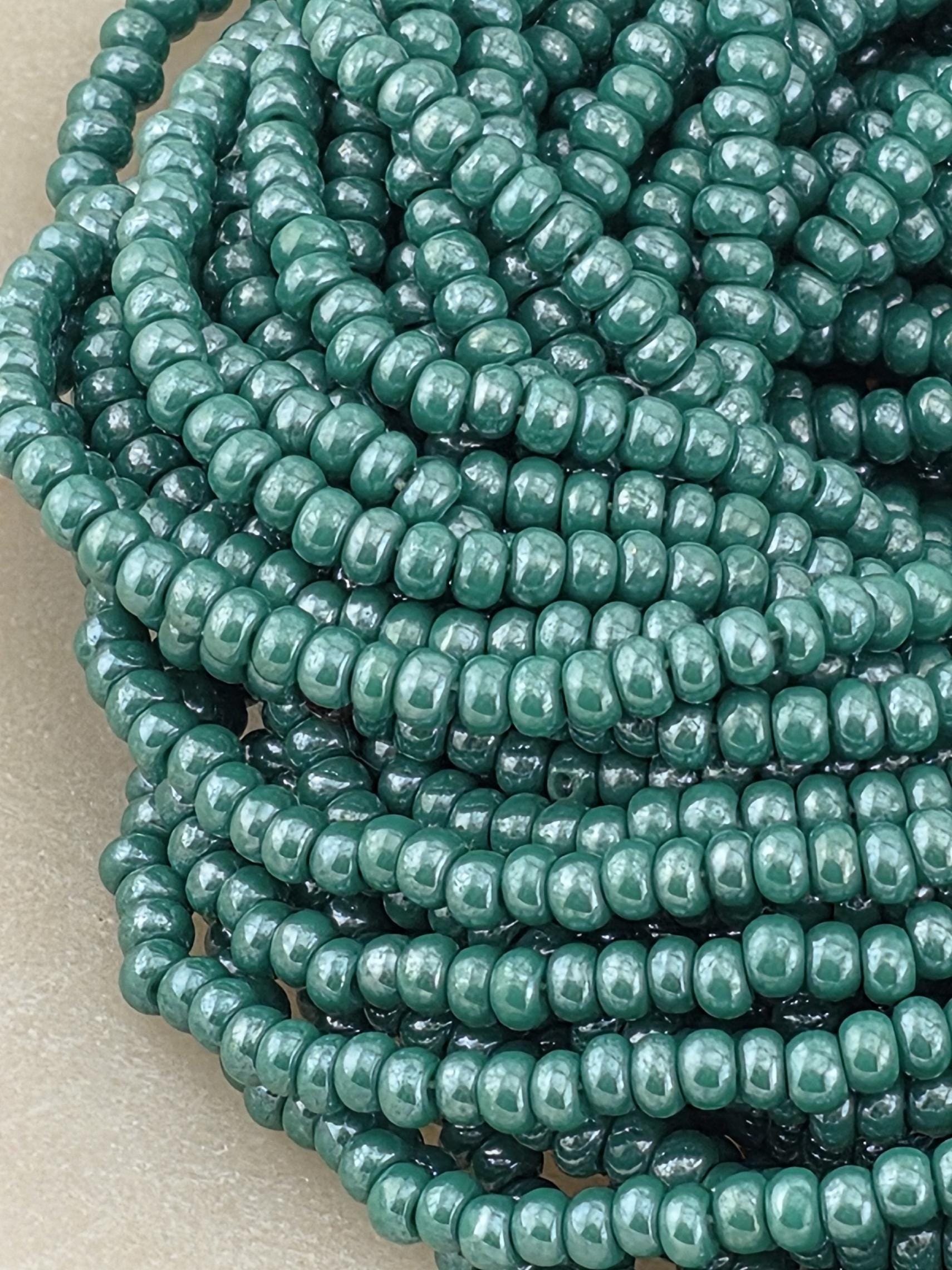 Opaque Dark Green | Size 11 | Half-Hank (12" 6-String) | Preciosa-Ornela Glass Seed Beads | Czech Seed Beads