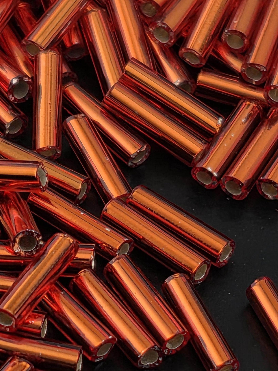 Miyuki Bugles 6MM Orangish Red Translucent Silver-Lined Size 6mm