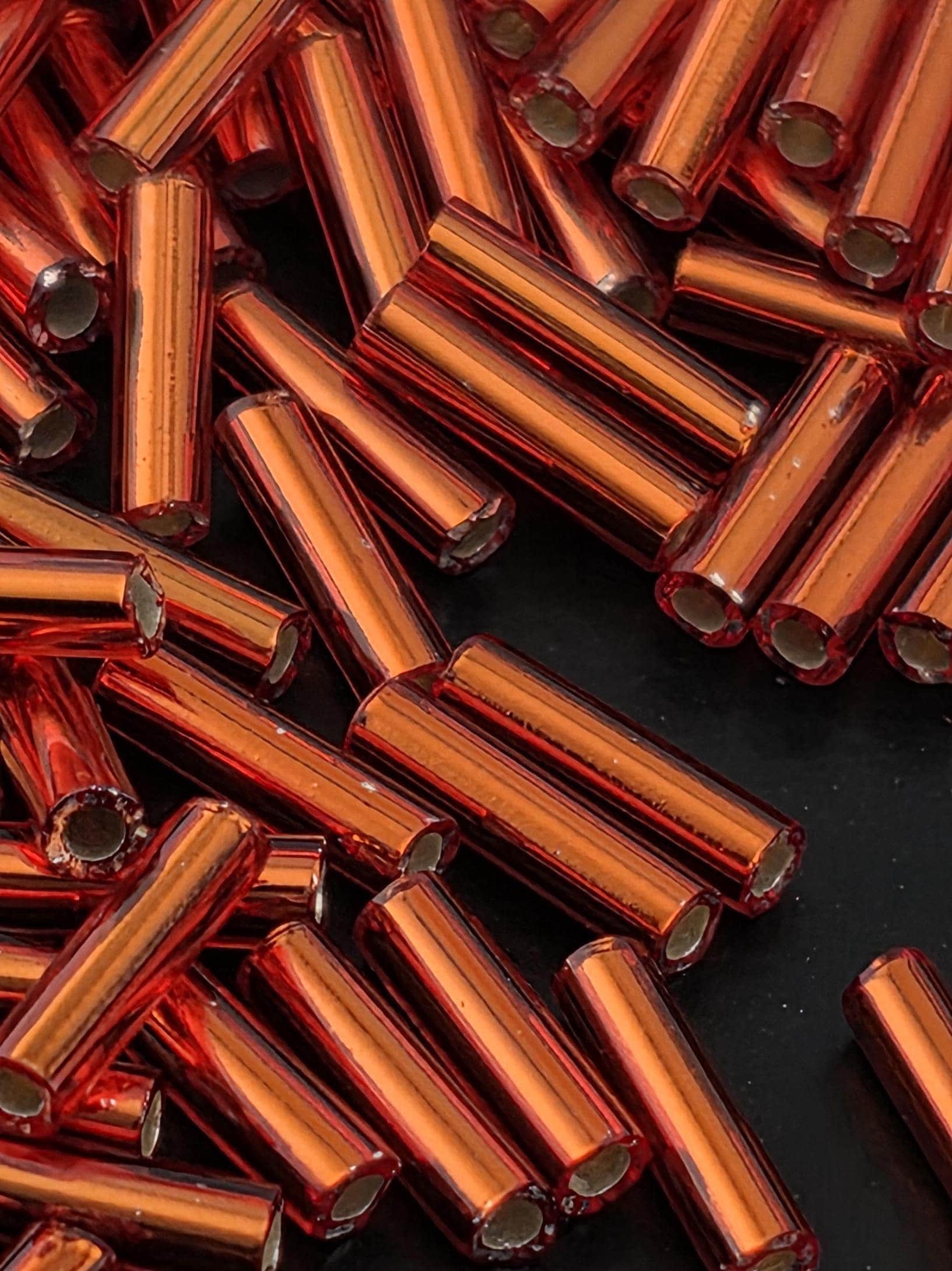 Miyuki Bugles 6MM Orangish Red Translucent Silver-Lined Size 6mm