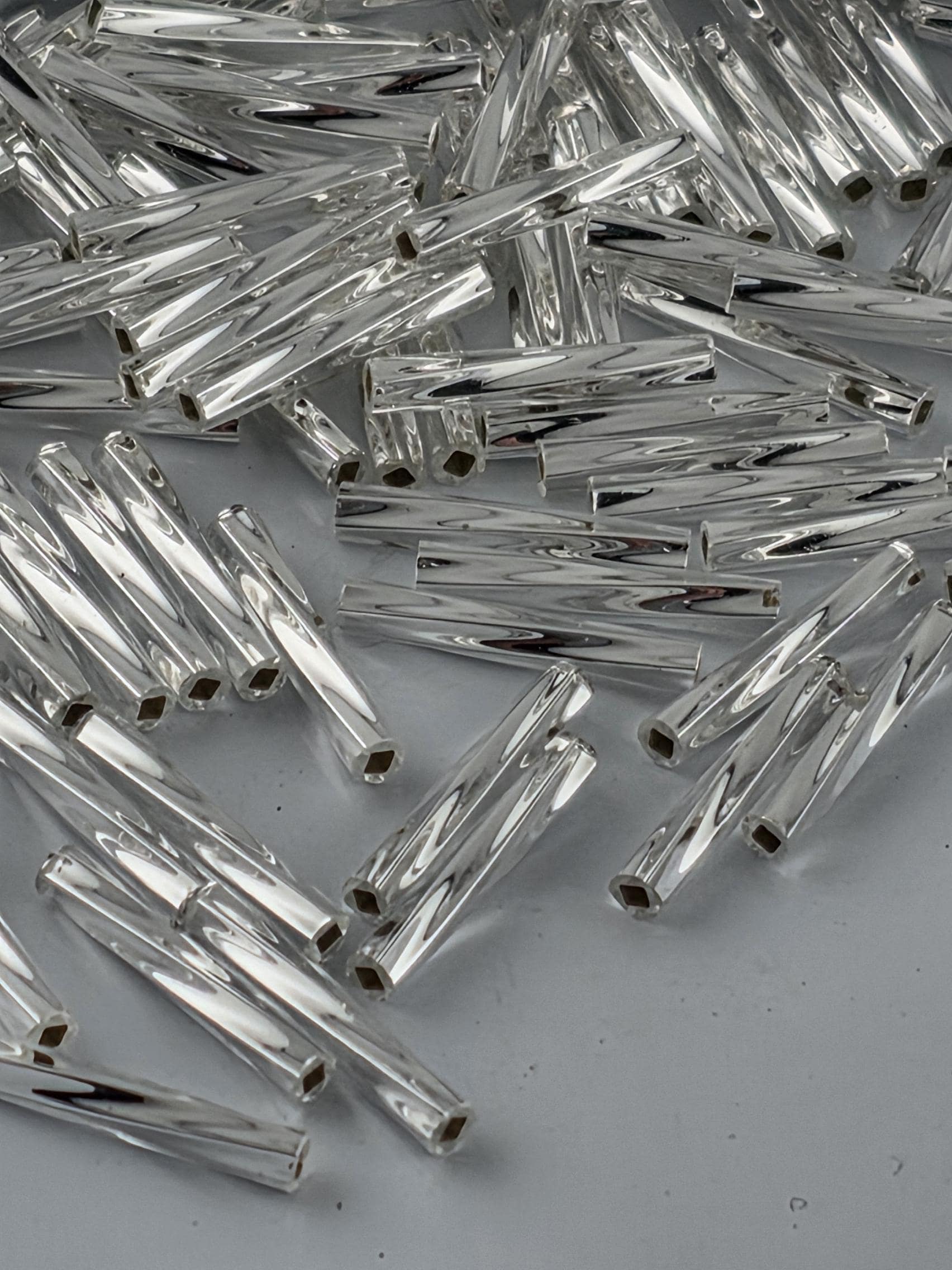 Miyuki Twisted Bugles 2x12 Crystal Translucent Silver-Lined Size 2x12mm 15g