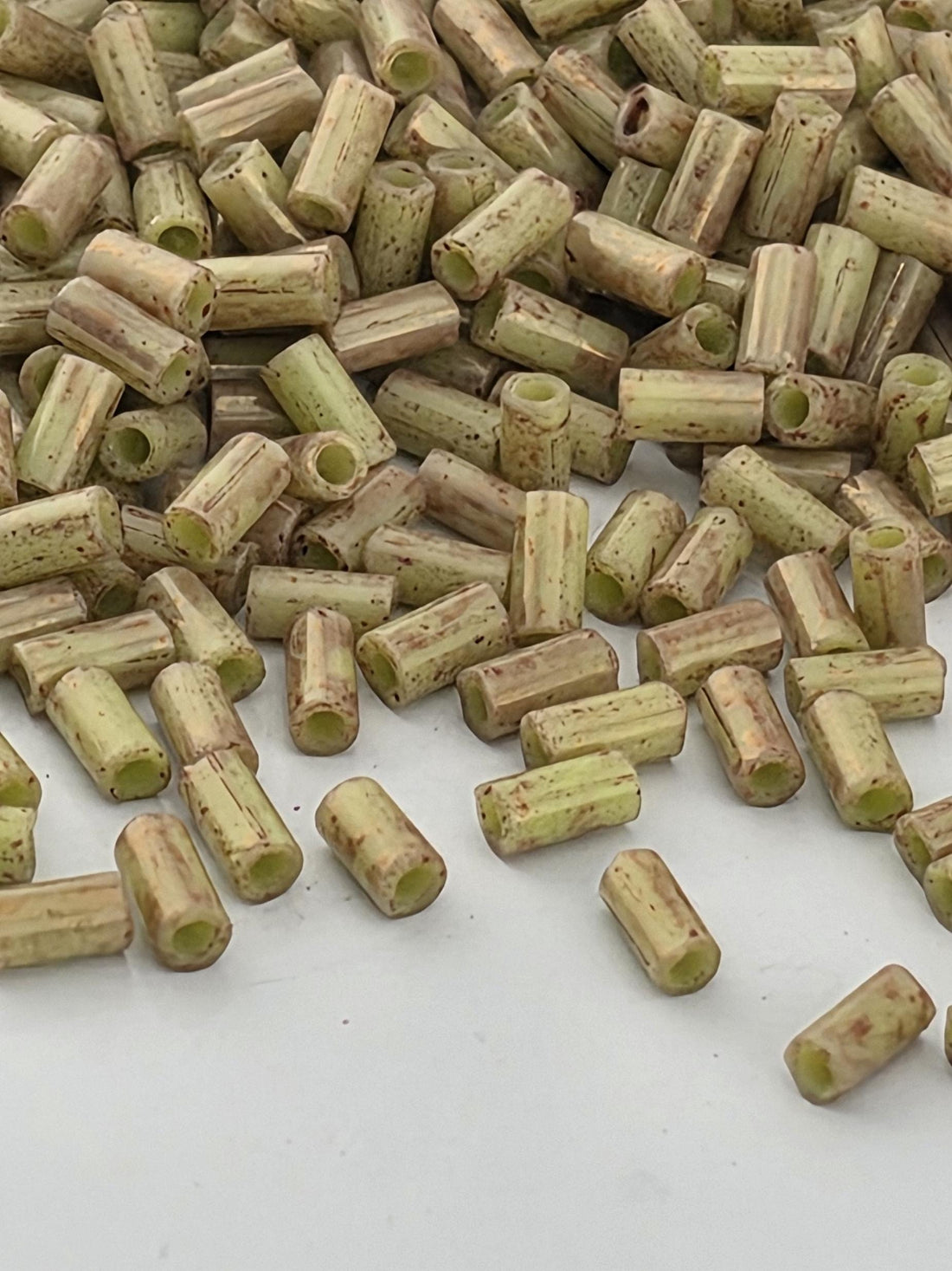 TOHO Bugle #1 (3mm) Marbled Opaque Avocado/Pink 2.5 Tube | Japanese Seed Beads | Bead Weaving Embroidery Supply | DIY Jewelry