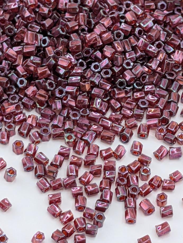 Dark Raspberry Translucent Inside Color Lined Miyuki Twist Size 10/0 (15g Pkg) | Japanese Seed Beads | Bead Weaving Embroidery Supply