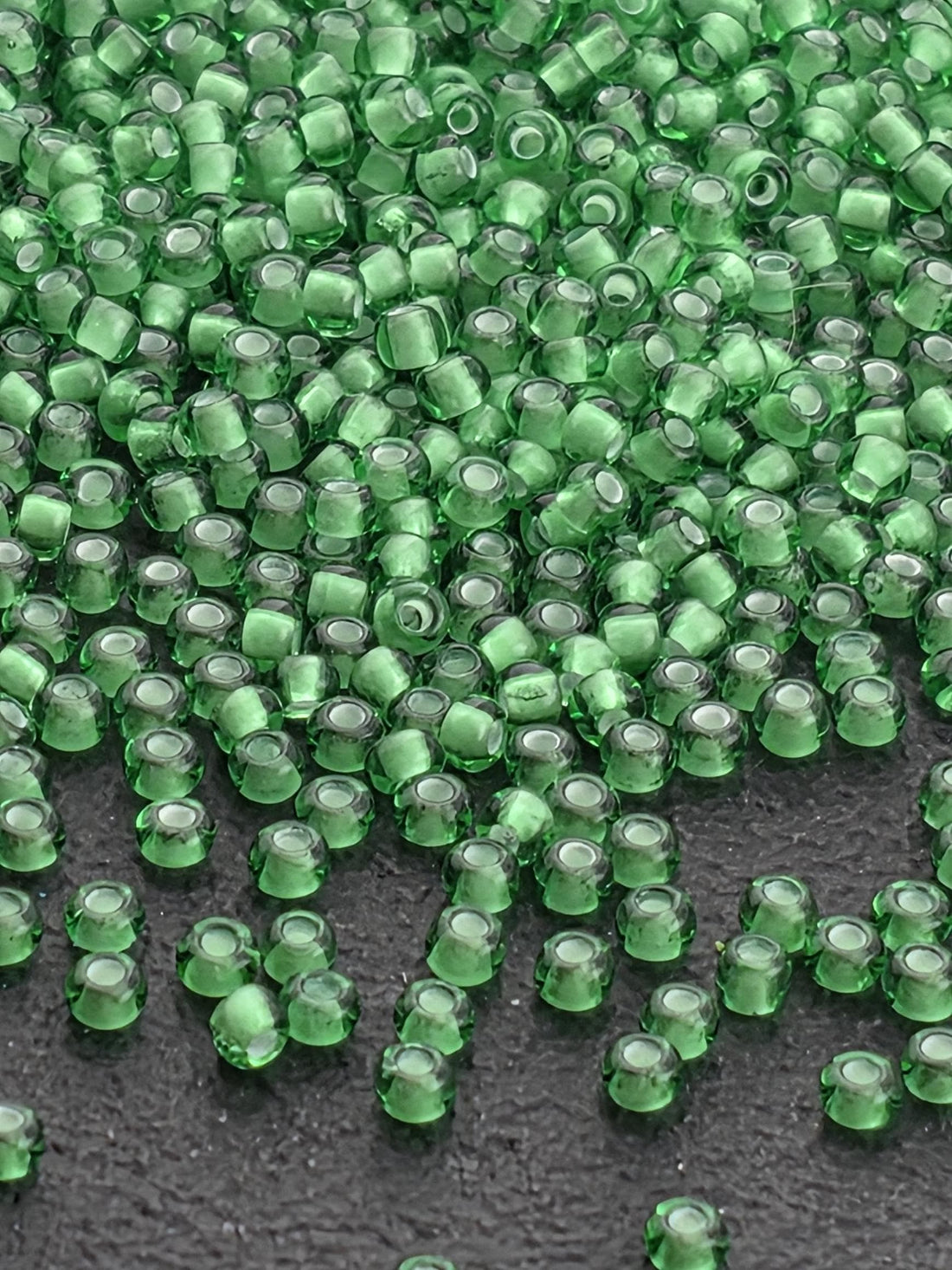Transparent Medium Green Chalkwhite Lined | Size 11 | 15g Pkg | Preciosa-Ornela Glass Seed Beads | Czech Seed Beads