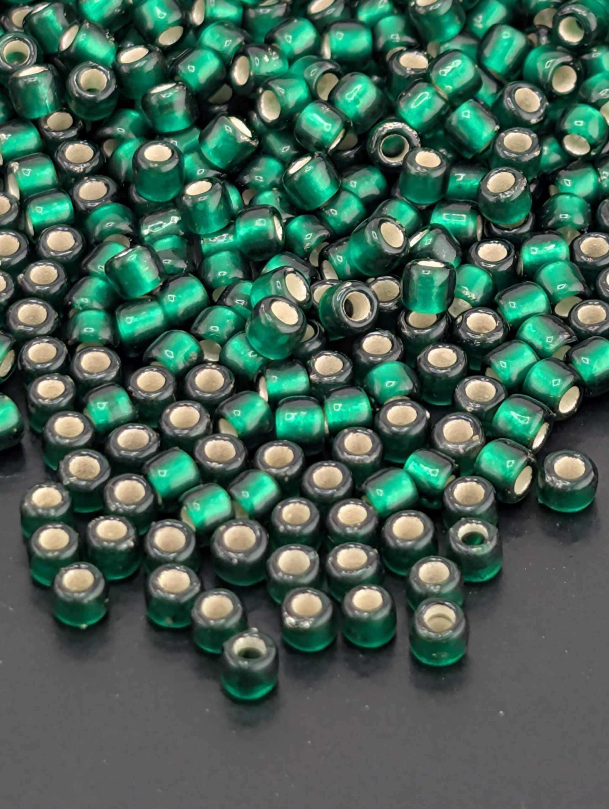 Silver-Lined Frosted Green Emerald Size 11/0 Toho Round 2.5" tube | Japanese Seed Beads | Bead Weaving Embroidery Supply | DIY Jewelry