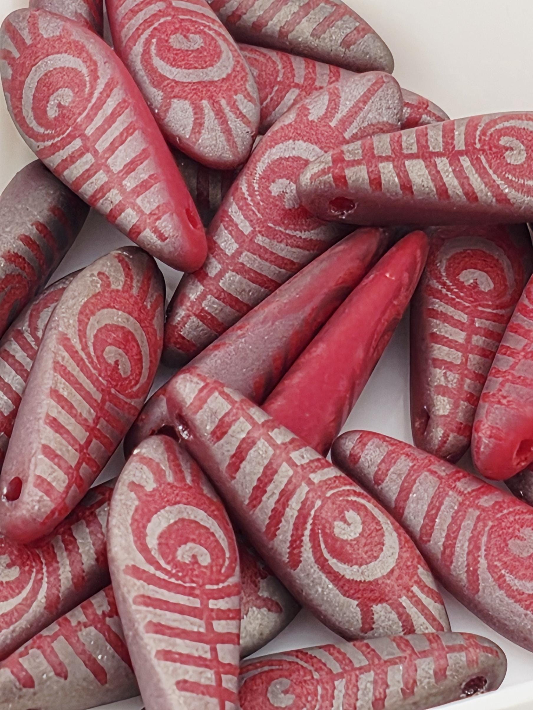 Laser Etched Tiles & Daggers, Craft Bead Set ~25pcs, Matte Rainbow Czech Glass 15mm | Japanese Seed Beads | Bead Weaving Embroidery Supply