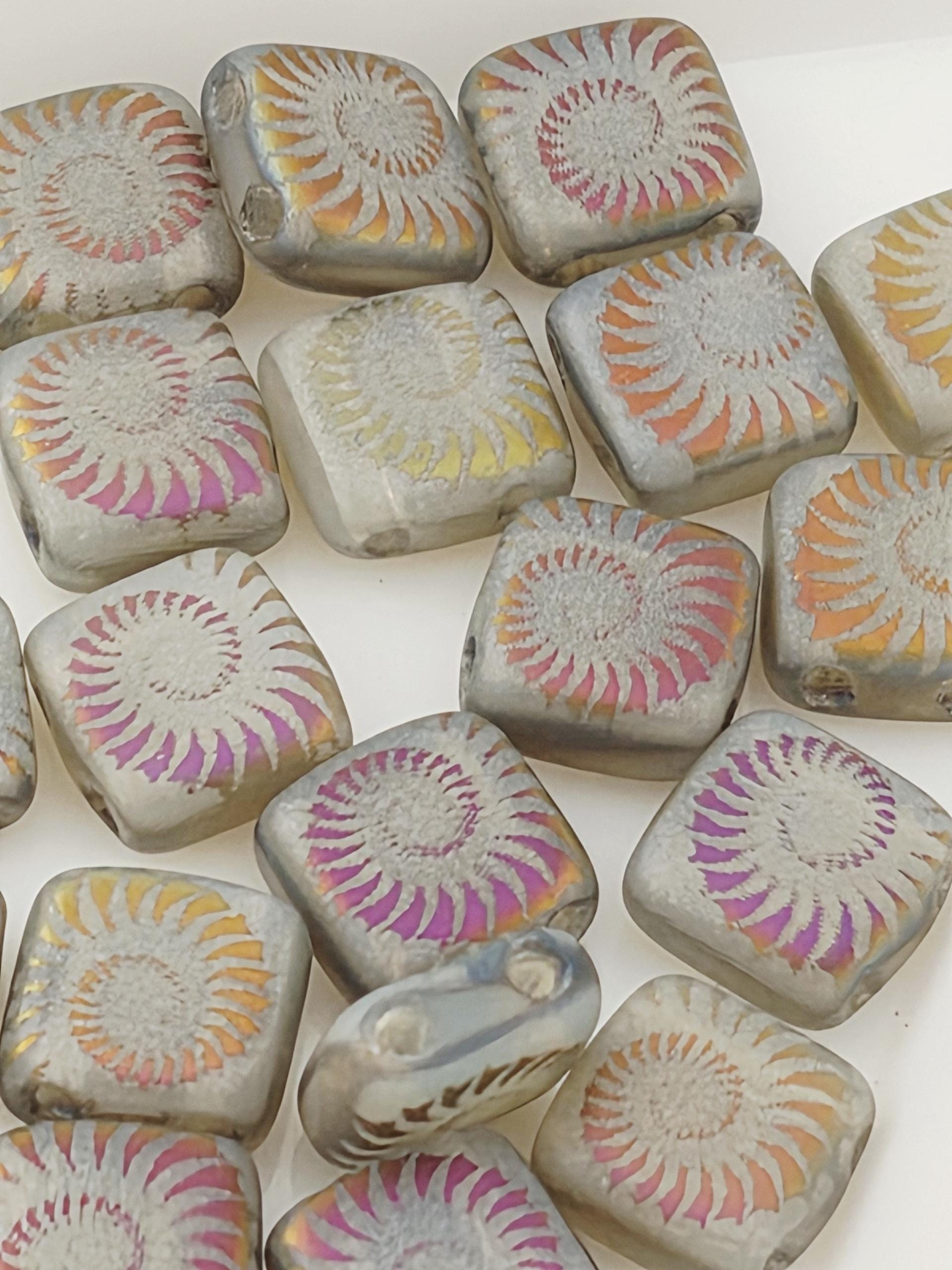 Laser Etched Tiles & Daggers, Craft Bead Set ~25pcs, Matte Rainbow Czech Glass 15mm | Japanese Seed Beads | Bead Weaving Embroidery Supply
