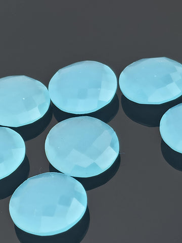 Aqua Chalcedony Pair Matching Gemstone Coin Shape Calibrated Blue Rose Cut Double Sided Translucent Material Jewelry Making Earring Supply
