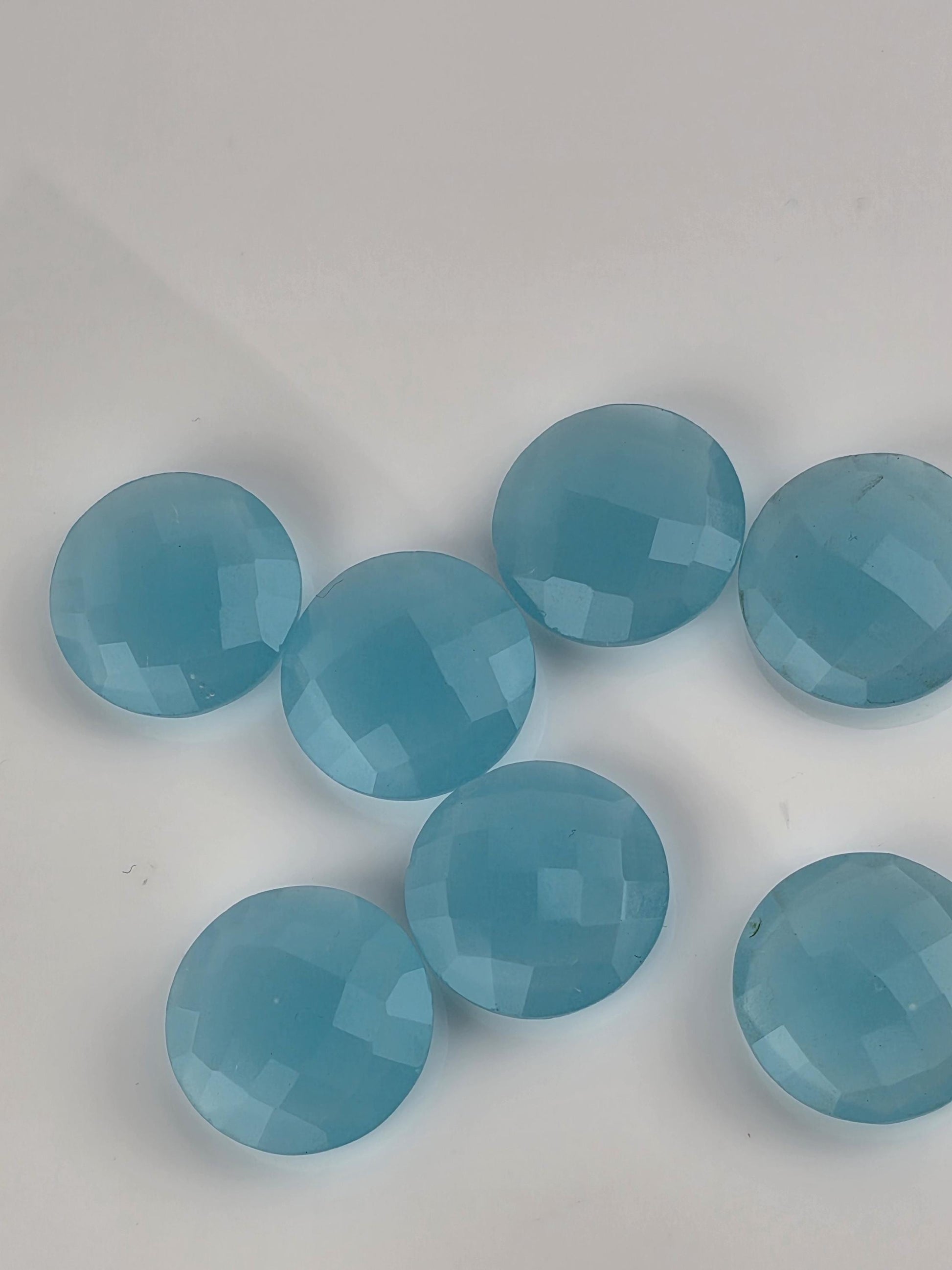 Aqua Chalcedony Pair Matching Gemstone Coin Shape Calibrated Blue Rose Cut Double Sided Translucent Material Jewelry Making Earring Supply