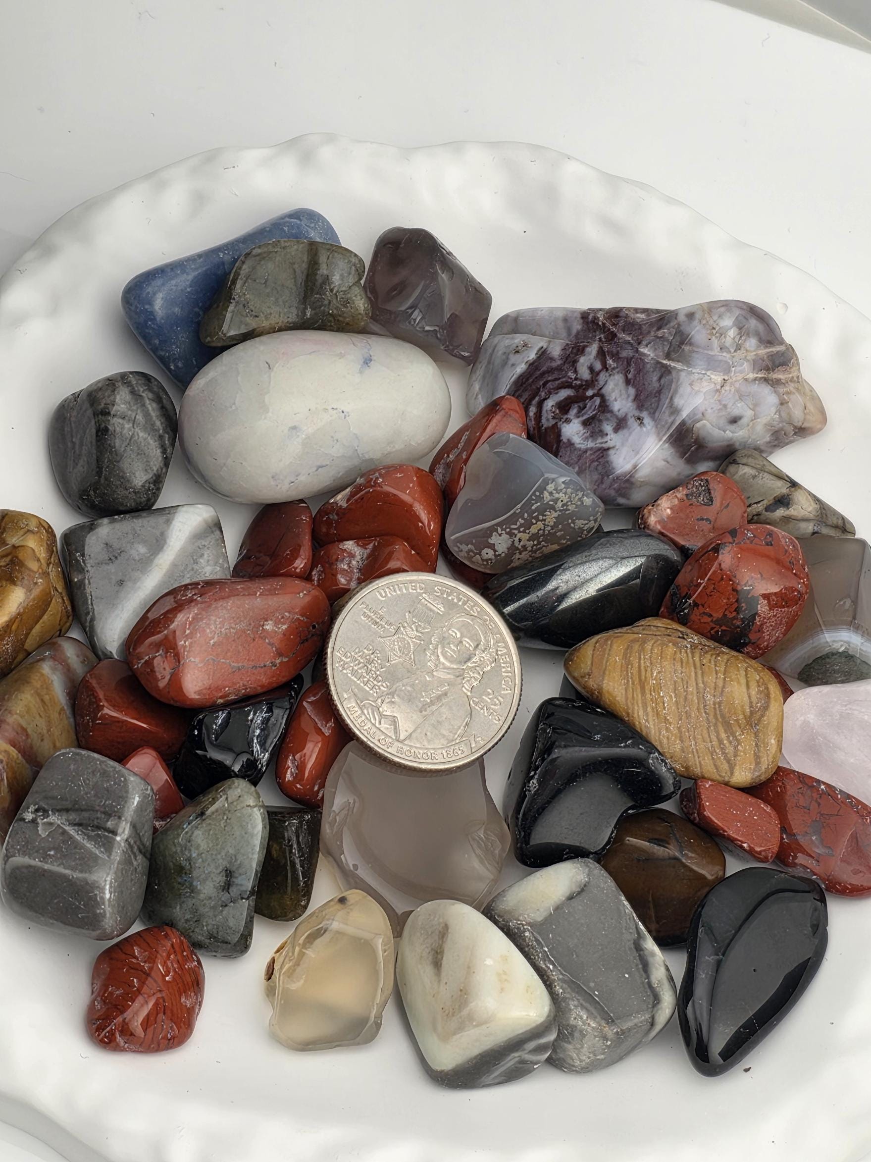 Natural Mineral Collection Tumbled Gemstone Variety Mixed Crystal Set Polished Stone Assortment Display Piece Decoration Altar Arrangement Meditation Tools Chakra Balancing Practice Energy Work Therapy Jasper Tiger Eye Agate Calcite