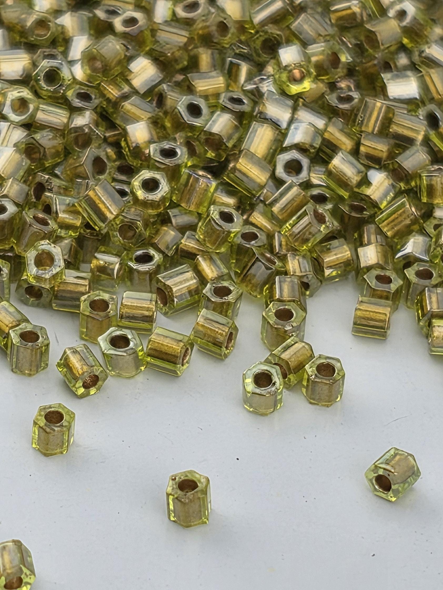 TOHO Hex 11/0 Gold-Lined Peridot 2.5 Tube | Japanese Seed Beads | Bead Weaving Embroidery Supply | DIY Jewelry