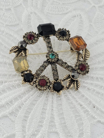 Colorful Leaf Wreath Brooch: Sparkling Rhinestone Accent | Handmade Pin | Jacket Scarf Hat Accessory | Gift Idea