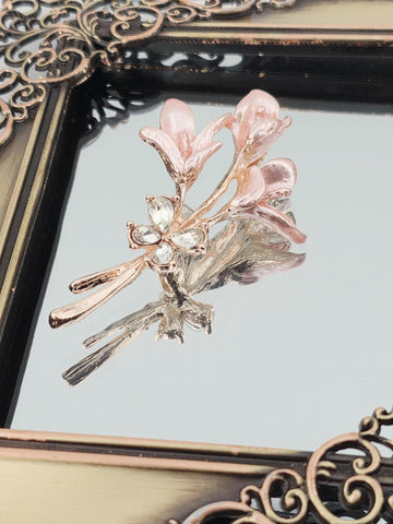 Floral Resin Tulip Brooch, Rhinestones and Pearl (60x35mm Pin) | Handmade Pin | Jacket Scarf Hat Accessory | Gift Idea