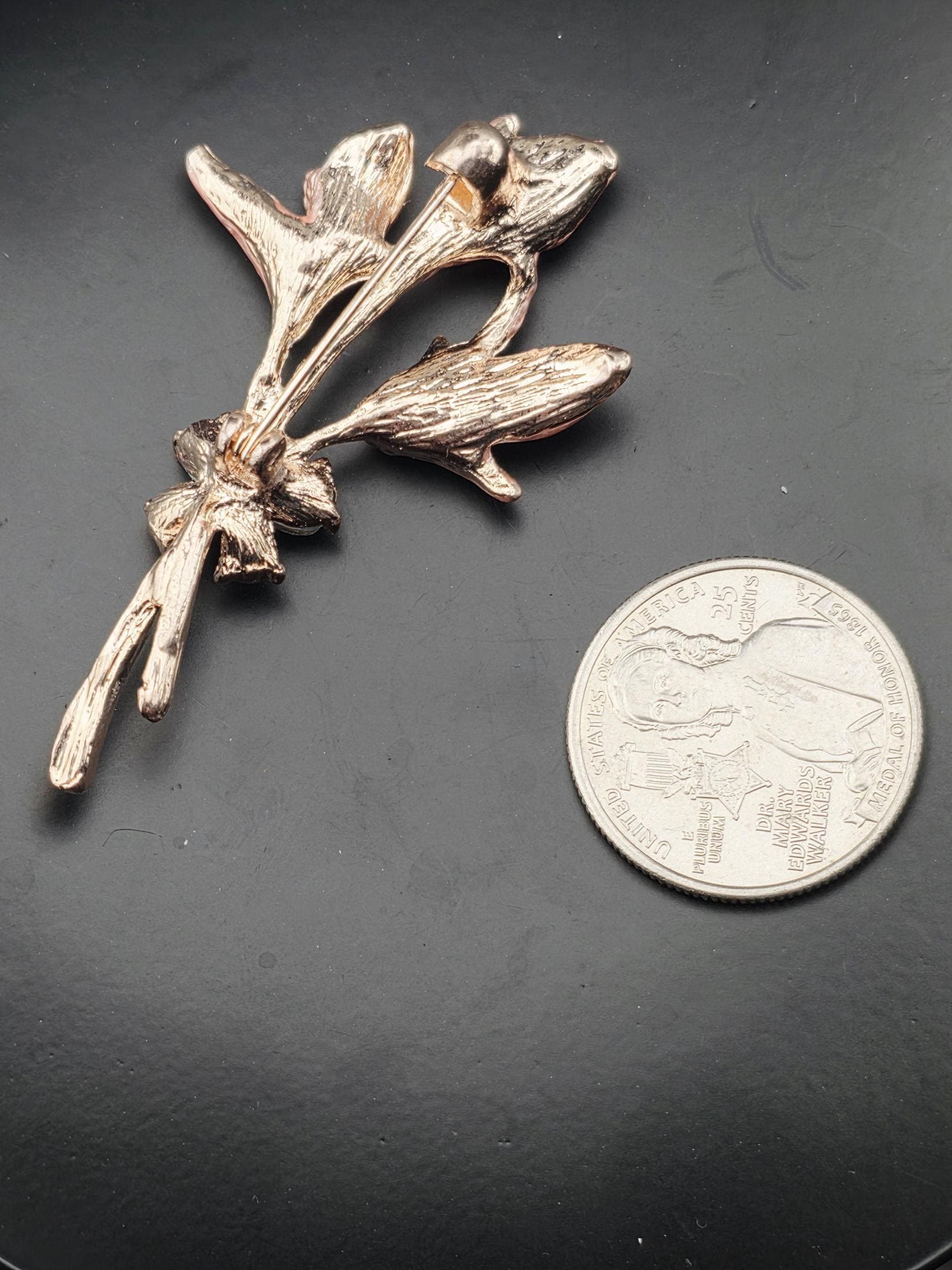 Floral Resin Tulip Brooch, Rhinestones and Pearl (60x35mm Pin) | Handmade Pin | Jacket Scarf Hat Accessory | Gift Idea