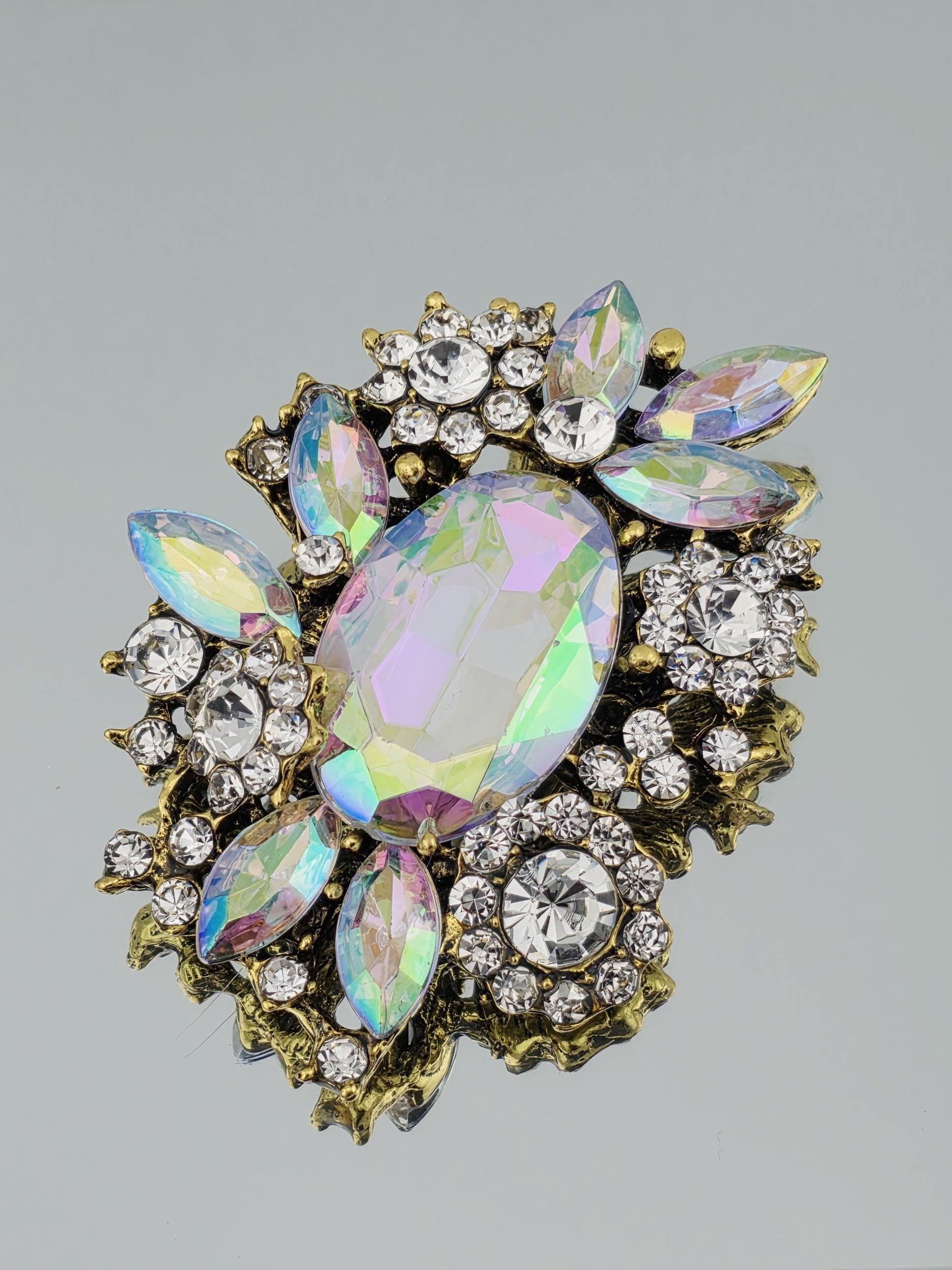 Floral Brooch, European Style, Multicolor Gemstones | Handmade Pin | Jacket Scarf Hat Accessory | Gift Idea