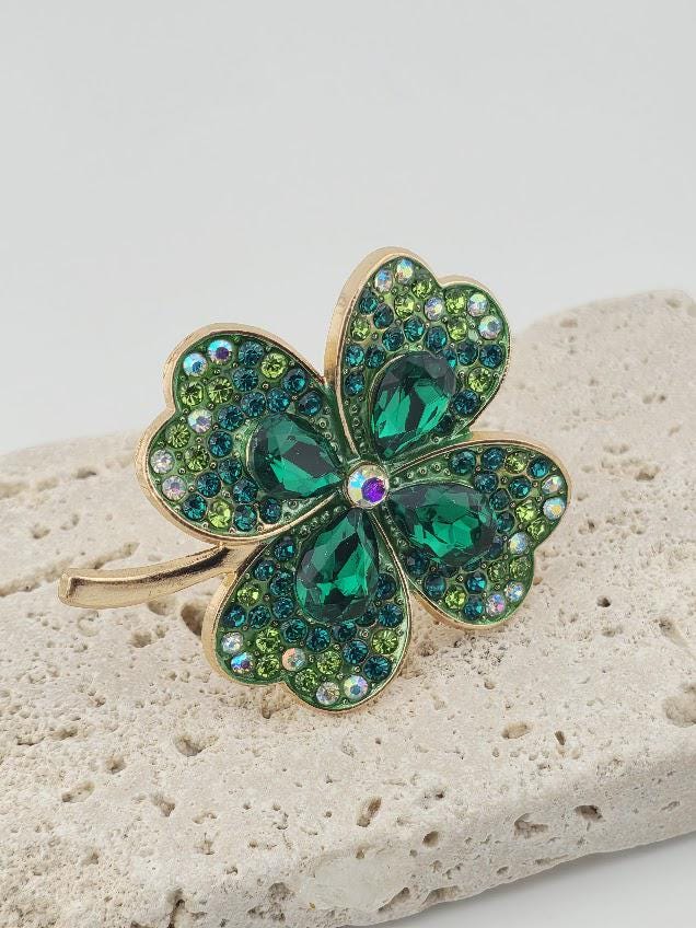 Clover Brooch Pin: Green Gemstone St. Patrick's Day Jewelry | Handmade Pin | Jacket Scarf Hat Accessory | Gift Idea