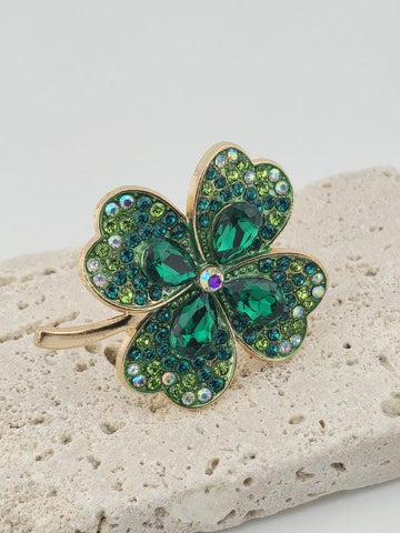 Clover Brooch Pin: Green Gemstone St. Patrick's Day Jewelry | Handmade Pin | Jacket Scarf Hat Accessory | Gift Idea