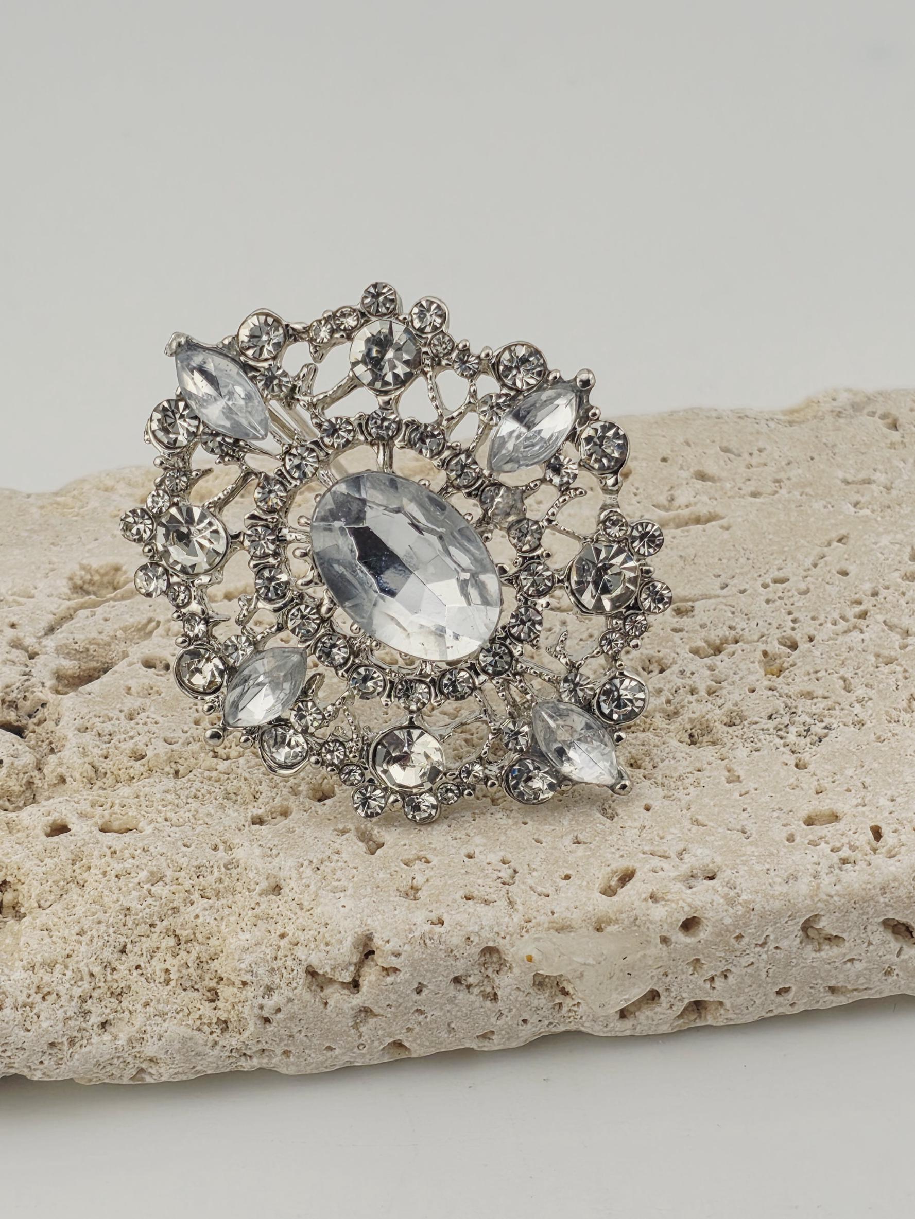 Crystal Rhinestone Brooch Pin, Large Sparkle (Silver Plated) | Handmade Pin | Jacket Scarf Hat Accessory | Gift Idea