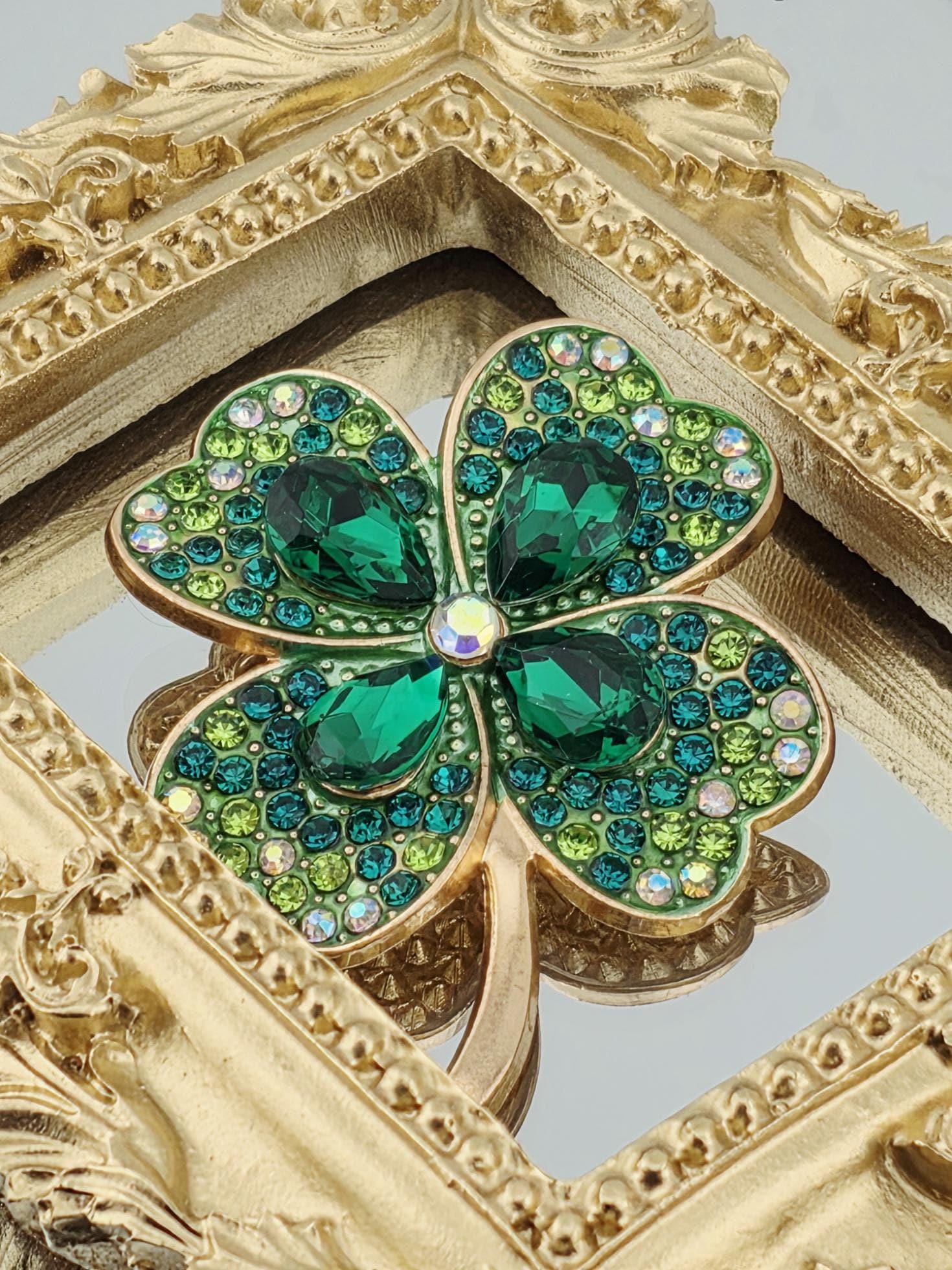 Clover Brooch Pin: Green Gemstone St. Patrick's Day Jewelry | Handmade Pin | Jacket Scarf Hat Accessory | Gift Idea