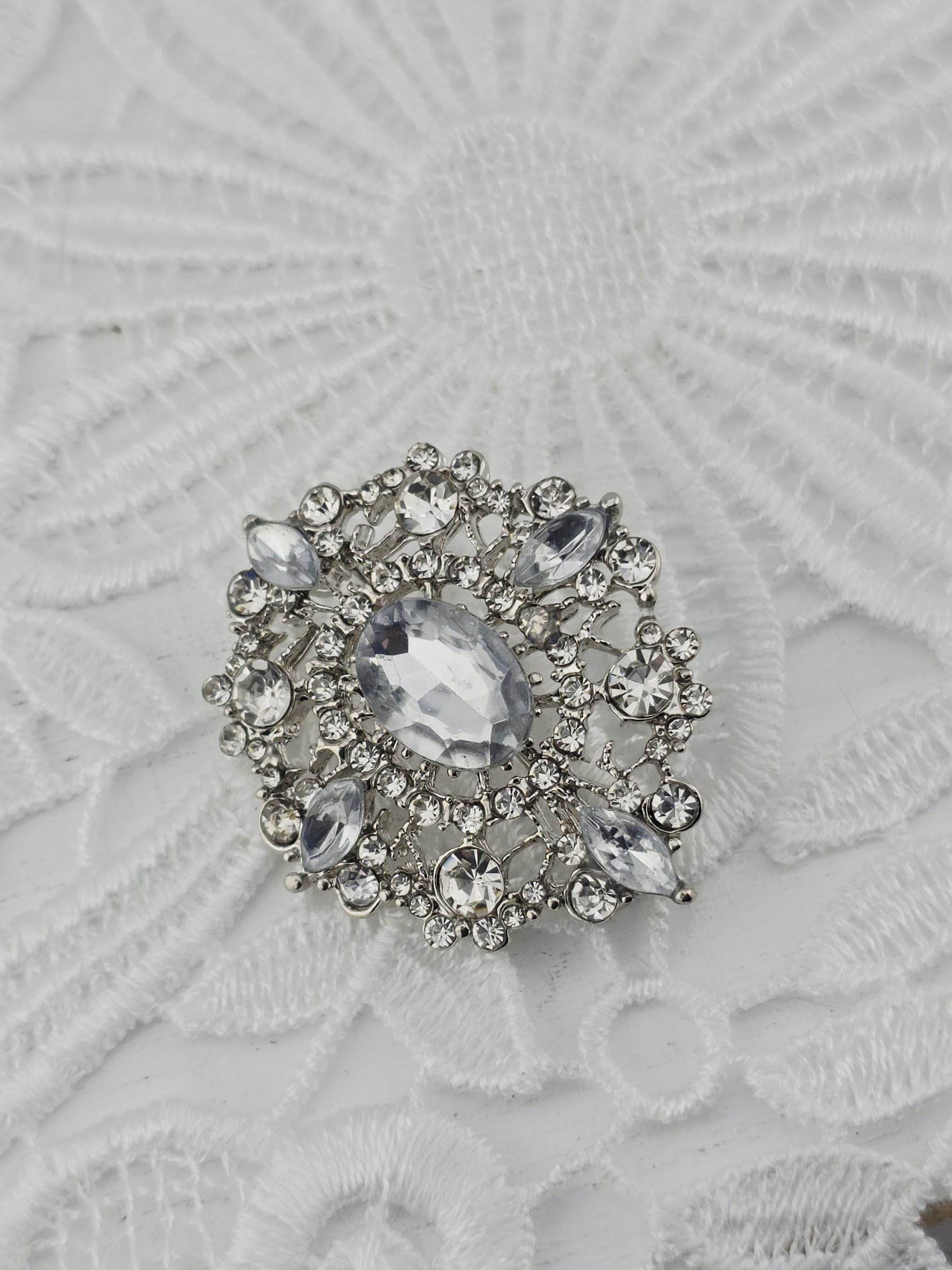 Crystal Rhinestone Brooch Pin, Large Sparkle (Silver Plated) | Handmade Pin | Jacket Scarf Hat Accessory | Gift Idea