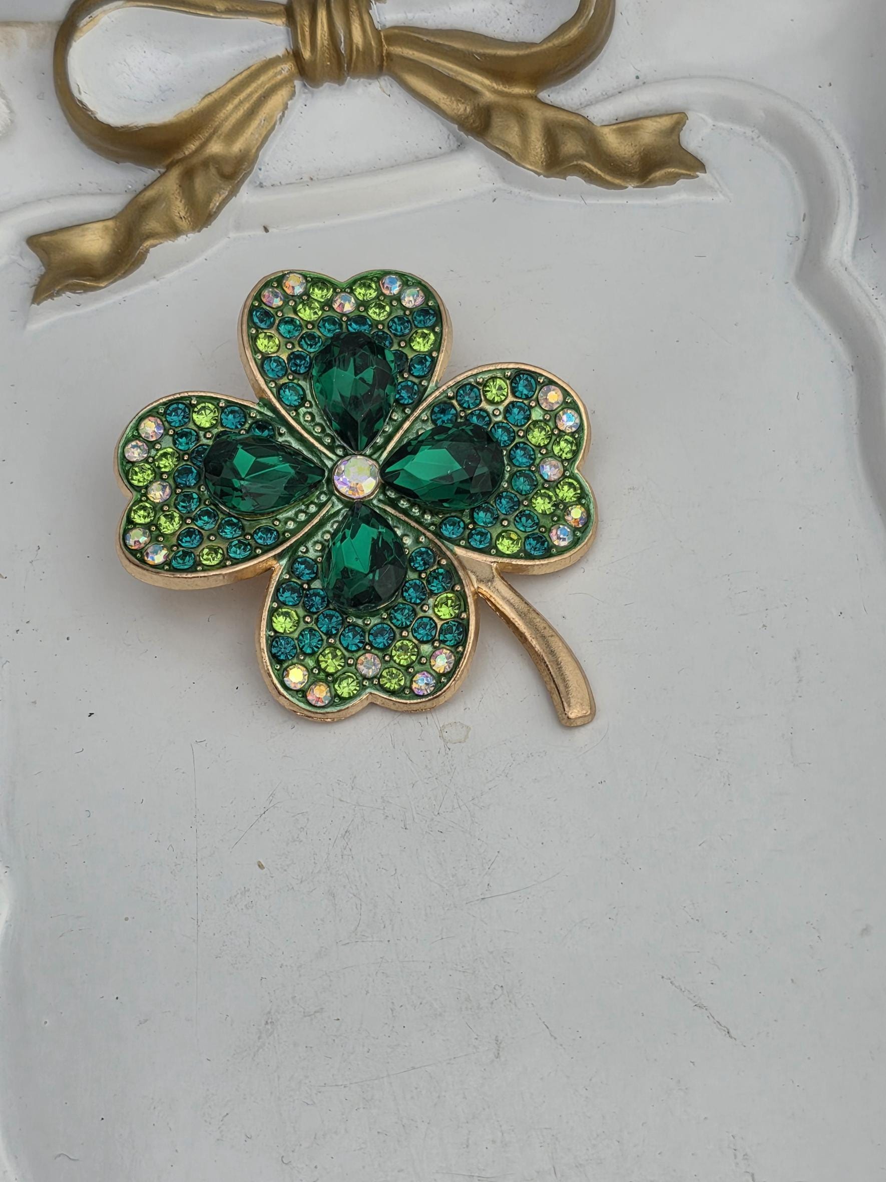 Clover Brooch Pin: Green Gemstone St. Patrick's Day Jewelry | Handmade Pin | Jacket Scarf Hat Accessory | Gift Idea