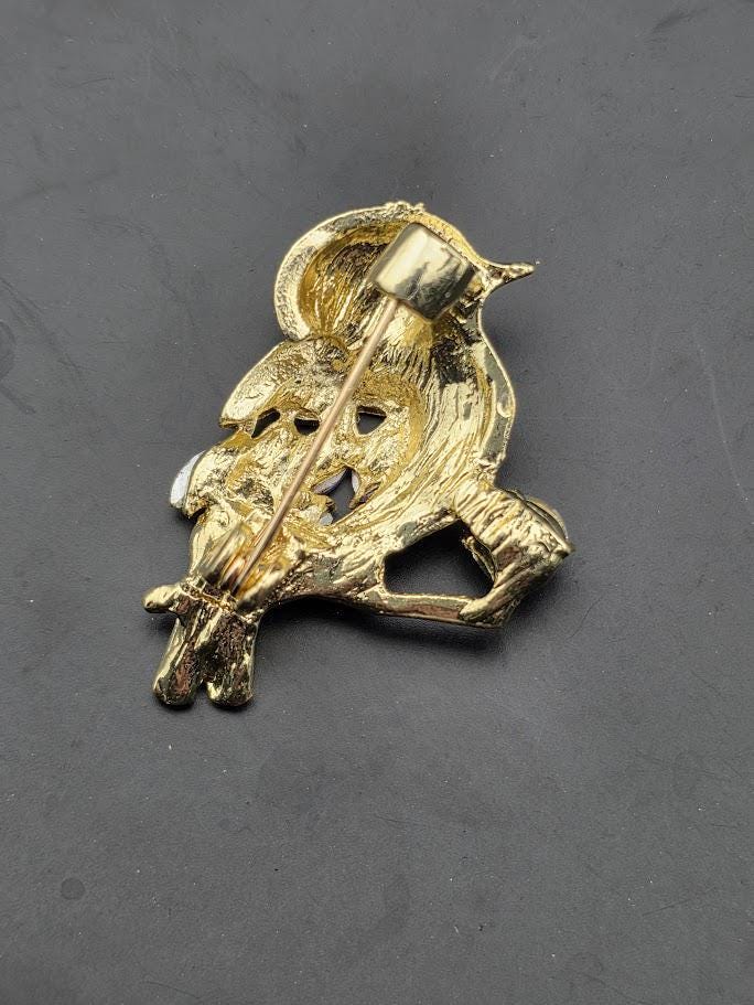 Magpie Brooch: Boho Sparkle with Gold Feather Detail | Handmade Pin | Jacket Scarf Hat Accessory | Gift Idea