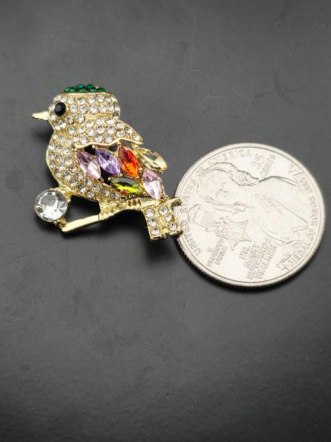 Magpie Brooch: Boho Sparkle with Gold Feather Detail | Handmade Pin | Jacket Scarf Hat Accessory | Gift Idea