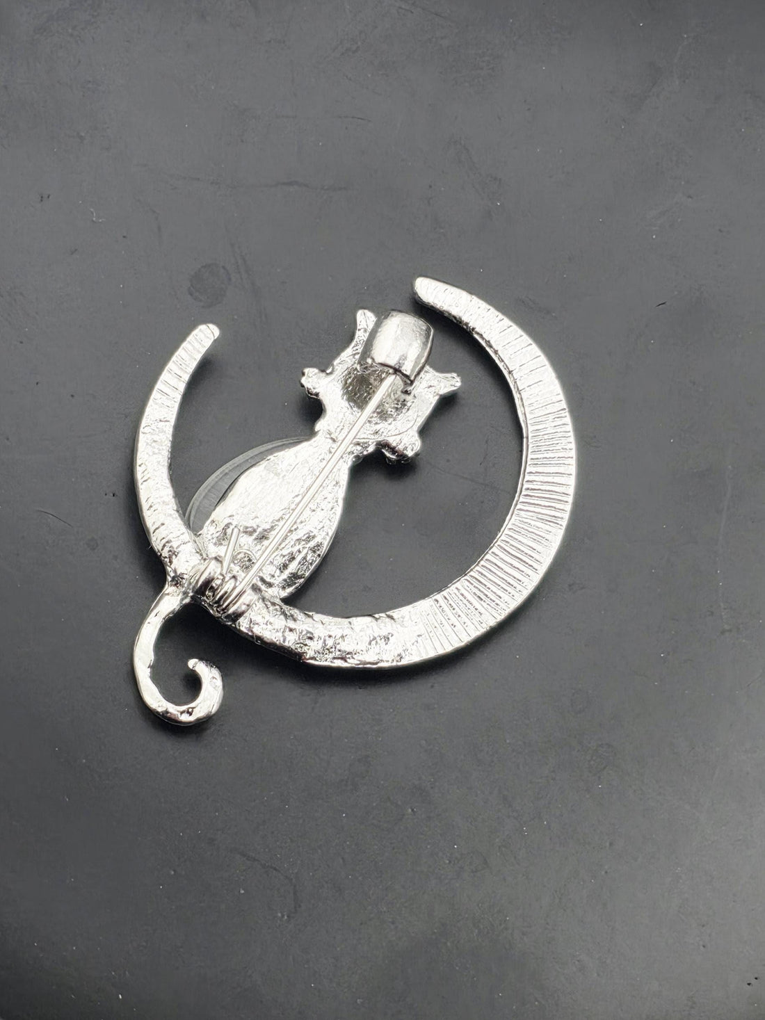Silver Cat Brooch Pin: Simple Design with Zirconia Stone | Handmade Pin | Jacket Scarf Hat Accessory | Gift Idea