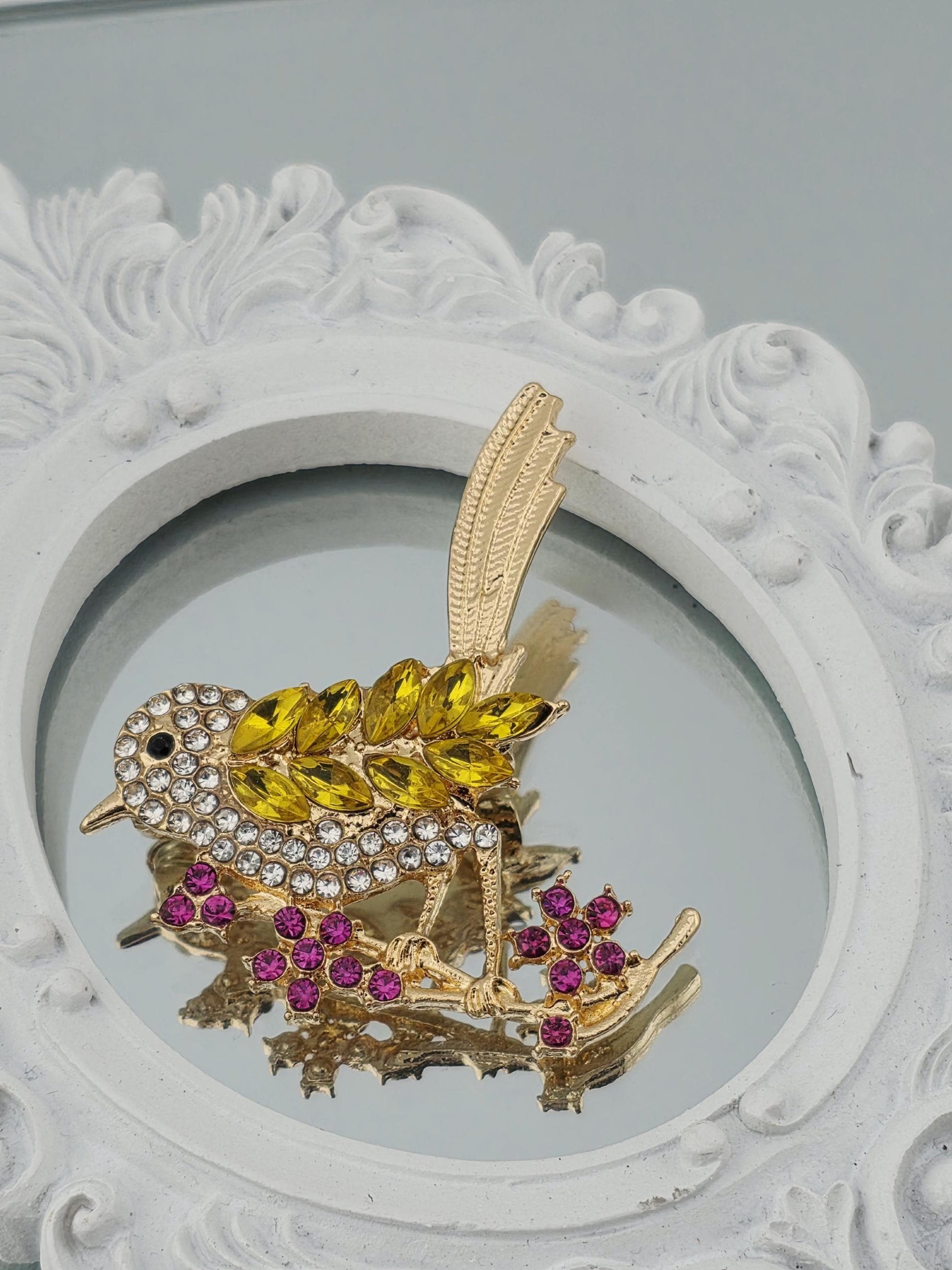 Floral Brooch: Vintage Style Gold and Yellow Rhinestones | Handmade Pin | Jacket Scarf Hat Accessory | Gift Idea