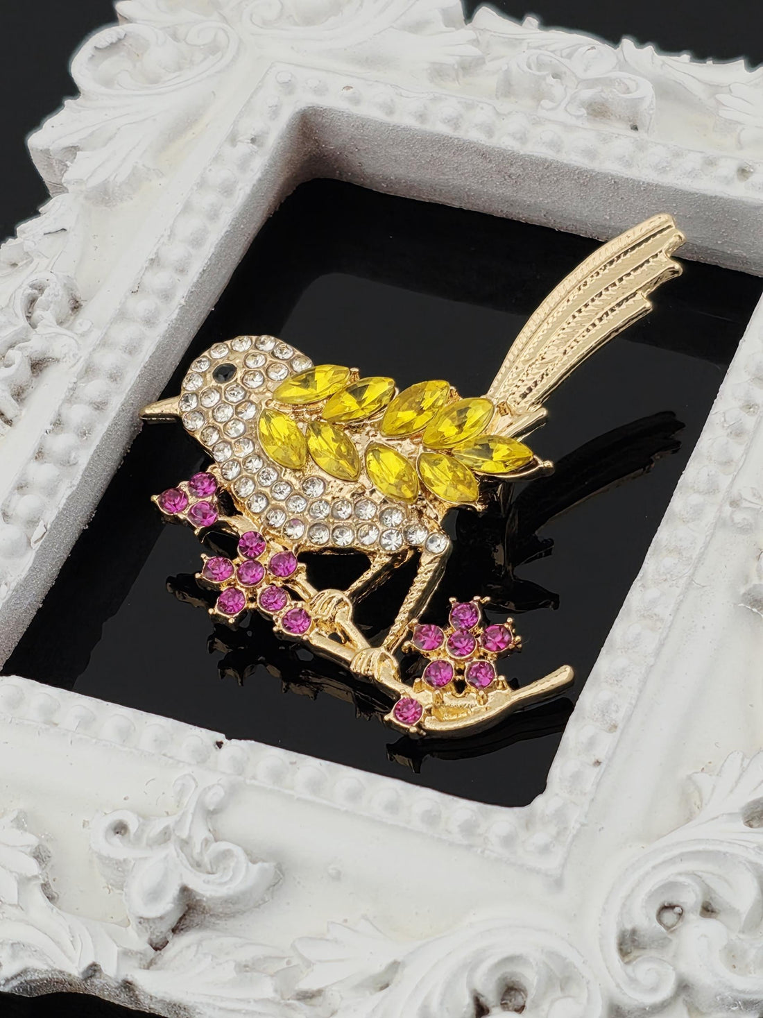 Floral Brooch: Vintage Style Gold and Yellow Rhinestones | Handmade Pin | Jacket Scarf Hat Accessory | Gift Idea