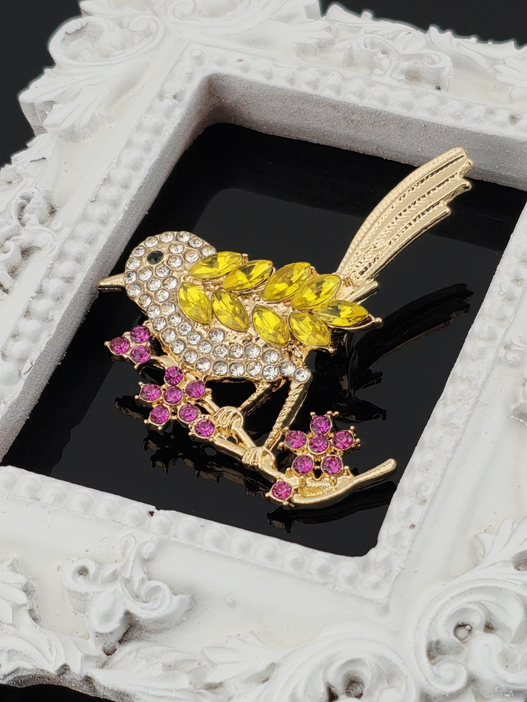 Floral Brooch: Vintage Style Gold and Yellow Rhinestones | Handmade Pin | Jacket Scarf Hat Accessory | Gift Idea